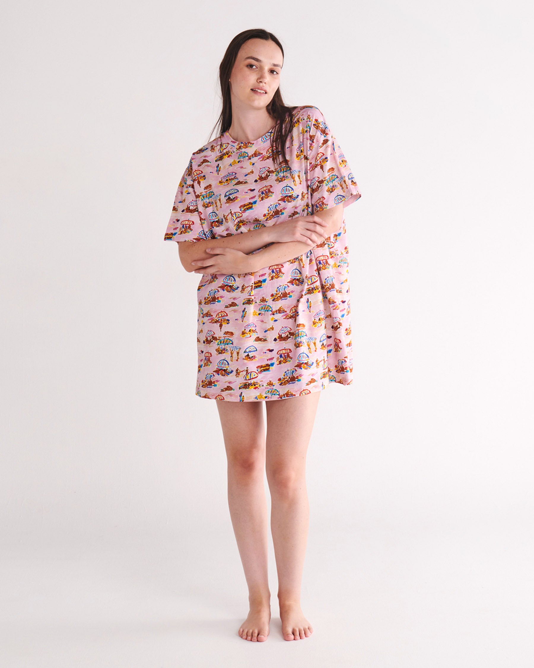 Kip&Co x Ken Done Oversized Organic Cotton Beach T-Shirt Nightie - Perfect for Summer Vacations, Beach Trips, and Relaxing at Home