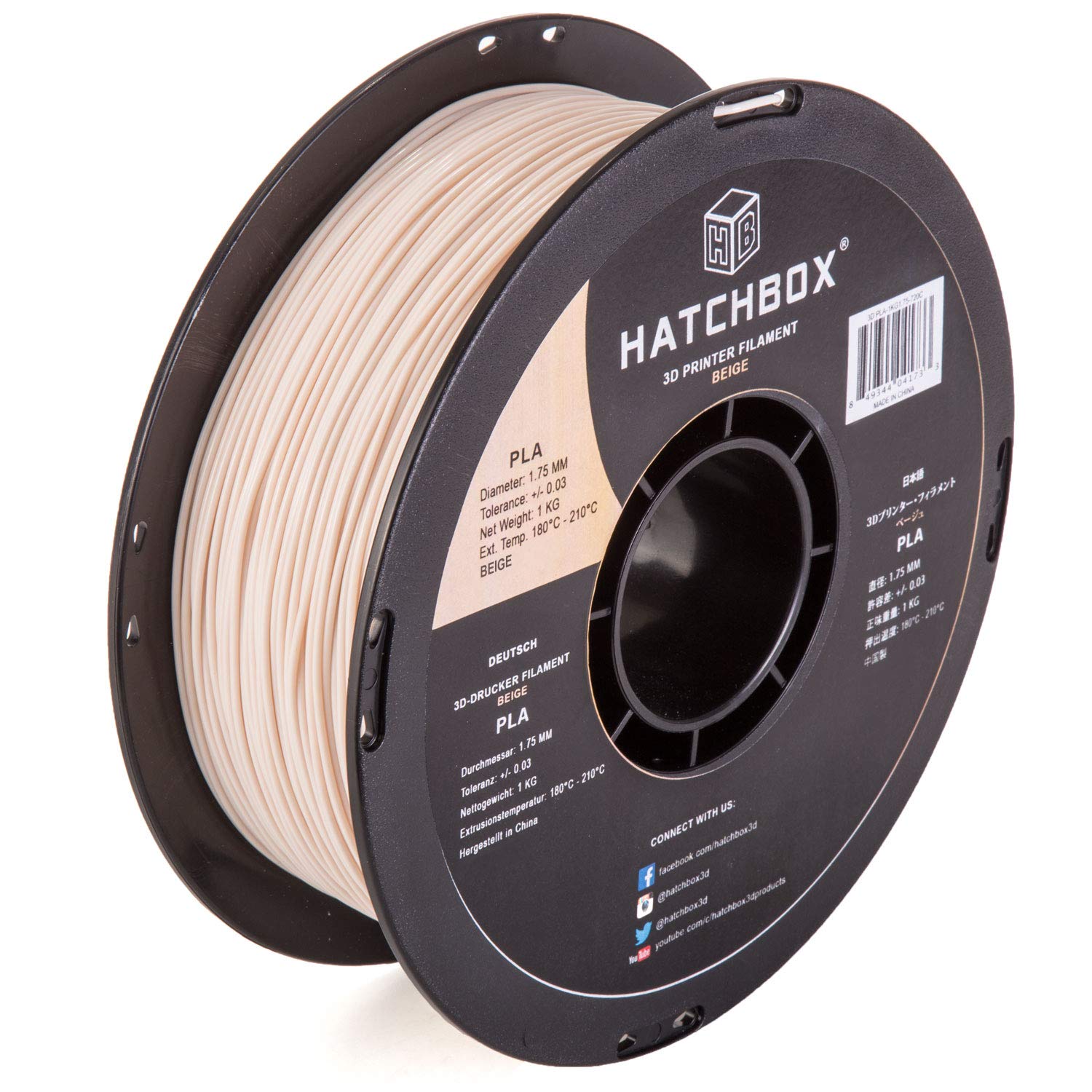 HATCHBOX 1.75mm Beige PLA 3D Printer Filament - 1KG Spool (2.2 lbs) with +/- 0.03mm Precision for Smooth 3D Printing - Perfect for DIY Projects, Prototyping & Home Decor