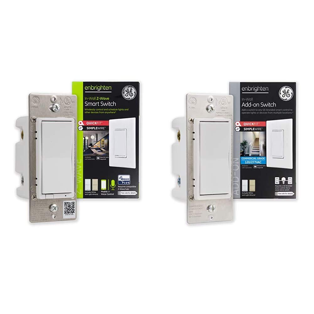 GE 46201 Enbrighten Z-Wave Plus Smart Light Switch with QuickFit & SimpleWire - Compatible with Alexa, Google Home & SmartThings - Easy DIY Installation for Home Automation (Ideal for Living Room, Bedroom & Kitchen Lighting Control)