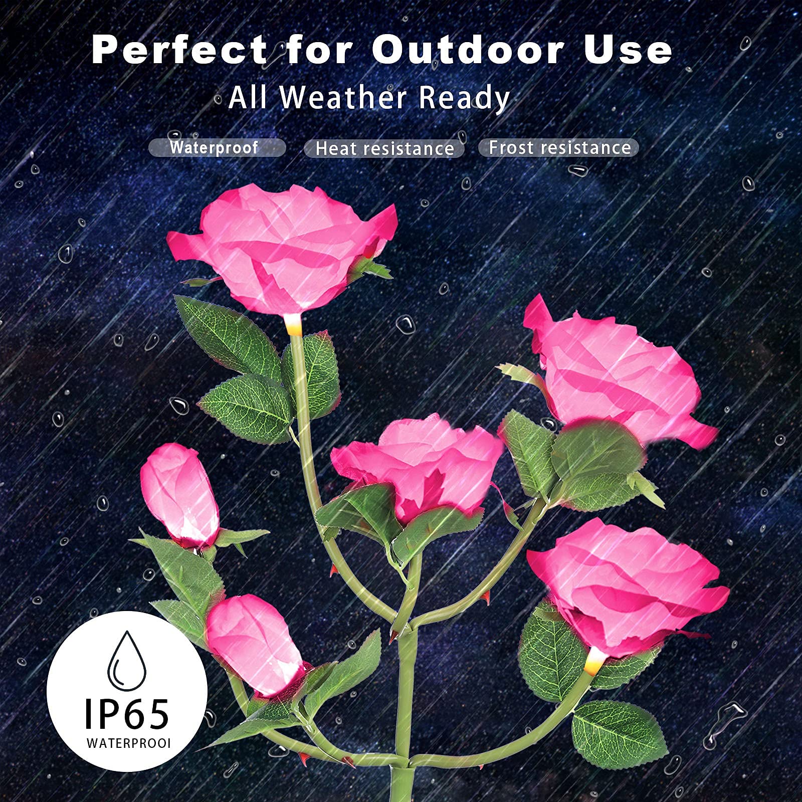 2PC Solar LED Outdoor Lights - Upgraded Waterproof Garden & Pathway Lighting with 12 Rose Flowers for Landscape, Yard, Patio, Lawn | Solar Powered Decorative Stake for Christmas, Courtyard & Nighttime Ambience