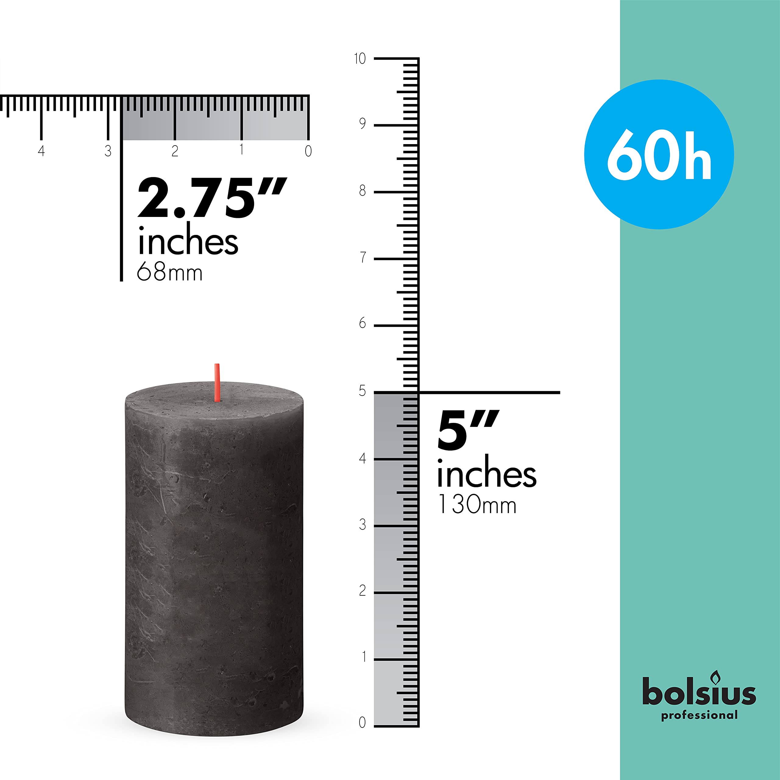 BOLSIUS 6 Pack Black (Stormy Gray) Rustic Pillar Candles - 2.75 x 5 Inches - Unscented Dripless Smokeless 60-Hour Burn Time - Premium European Quality Plant-Based Wax Candles for Wedding, Party, Home Decor, and Romantic Dinner Ambiance