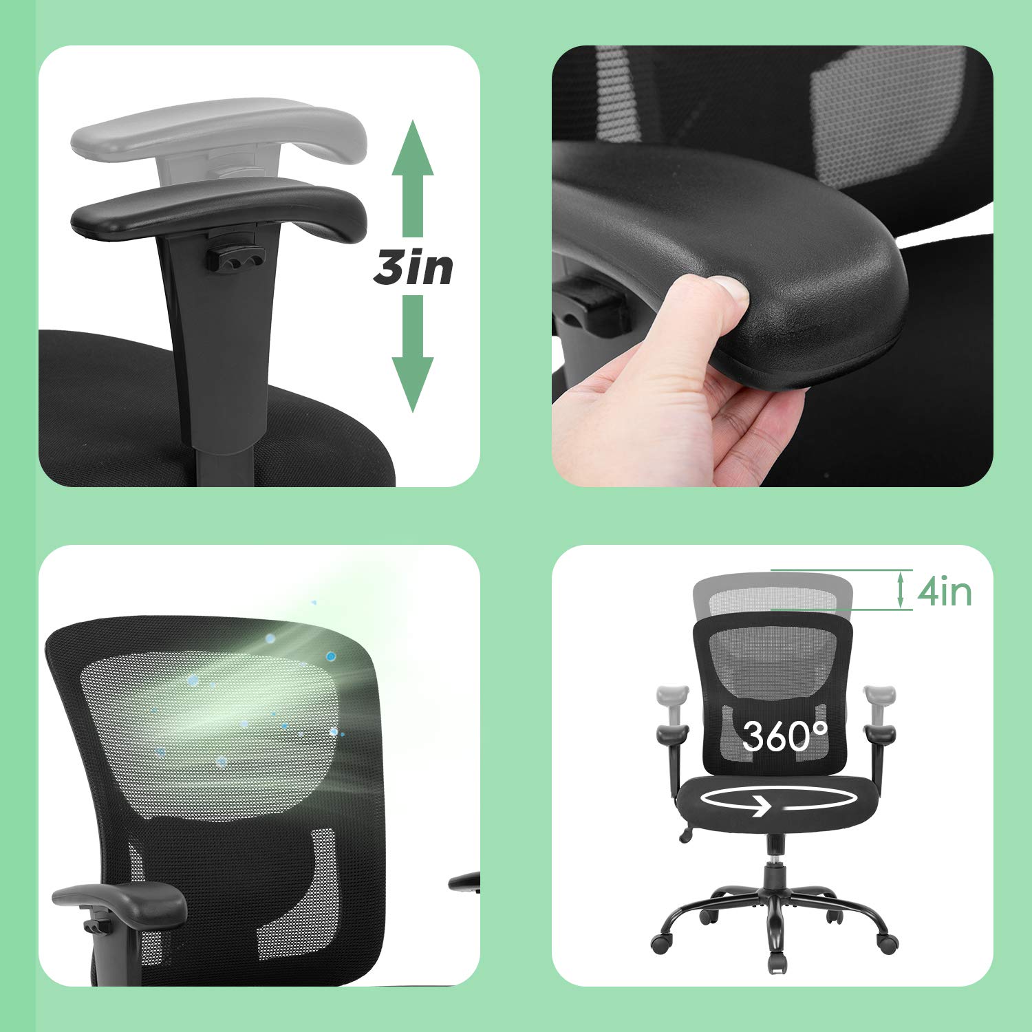 BestOffice Big and Tall Office Chair - 500lbs Capacity Ergonomic Mesh Computer Chair with Lumbar Support, Wide Seat & High Back - Executive Desk Chair for Home Office (Black) - Perfect for Long Work Hours, Gaming, and Remote Work