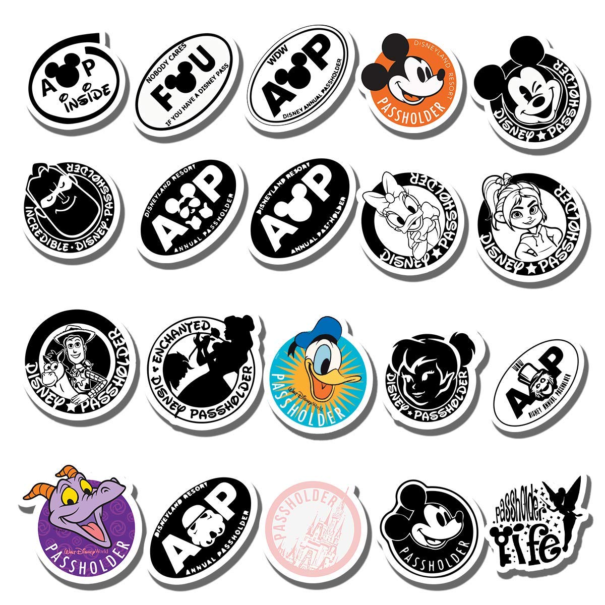 20 PCS Disneyland Aesthetic Vinyl Stickers - Colorful Waterproof Decals for Water Bottles, Laptops, Scrapbooking, Luggage, Skateboards & More | Perfect for Passholders, DIY Crafts & Personalizing Accessories