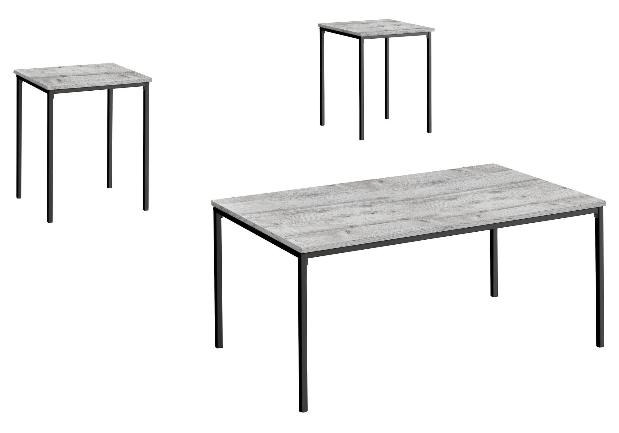 3-Piece Coffee Table and End Table Set - Black Metal Frame with Grey Laminate Top - Modern Living Room Furniture for Small Spaces & Apartments - Perfect for Coffee, Books, and Decor Display