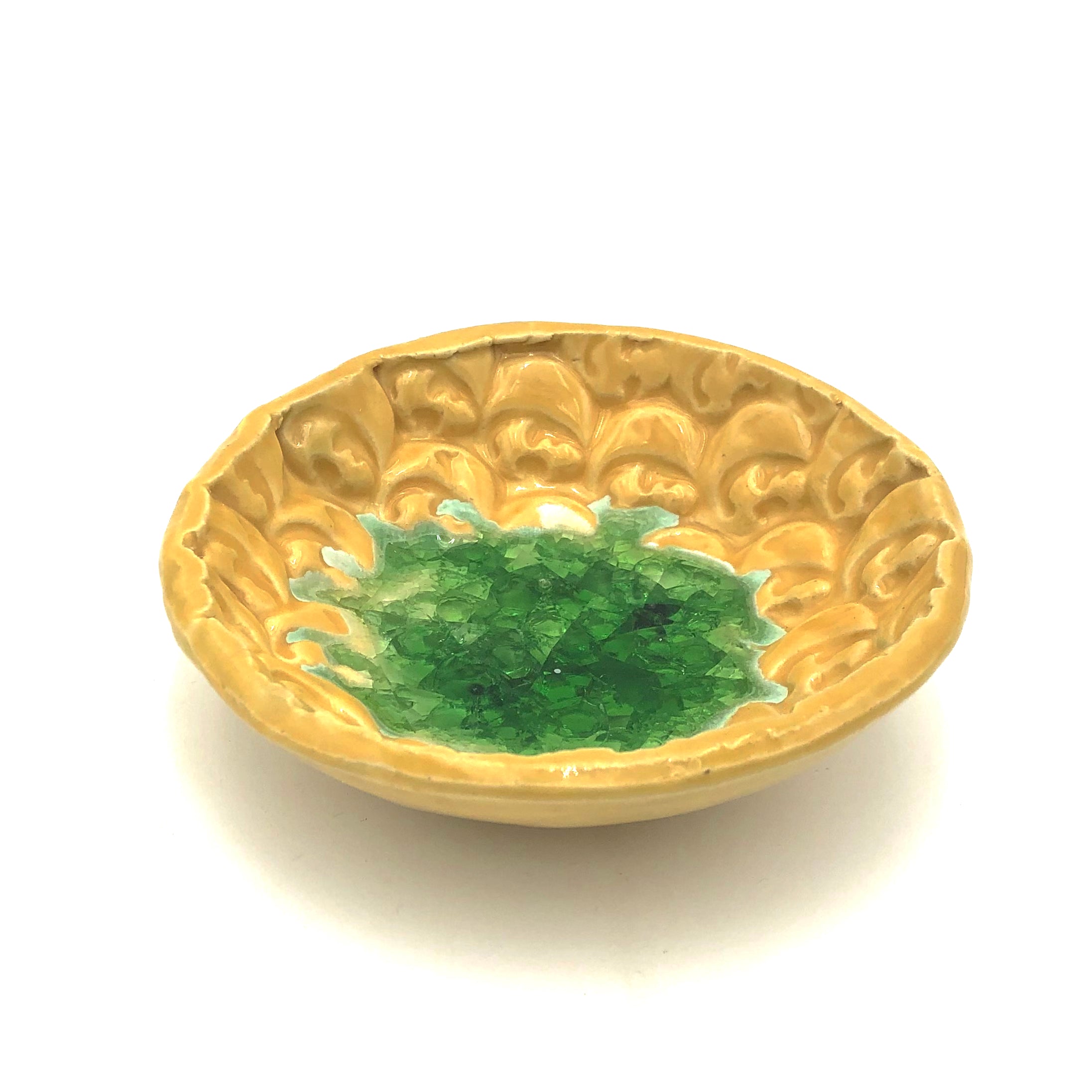 Cathy Broski Ceramic Jewelry Bowl with Glass Bottom - Elegant Storage for Rings, Earrings & Necklaces - Perfect for Dresser, Vanity & Bathroom Organization (Assorted Designs)