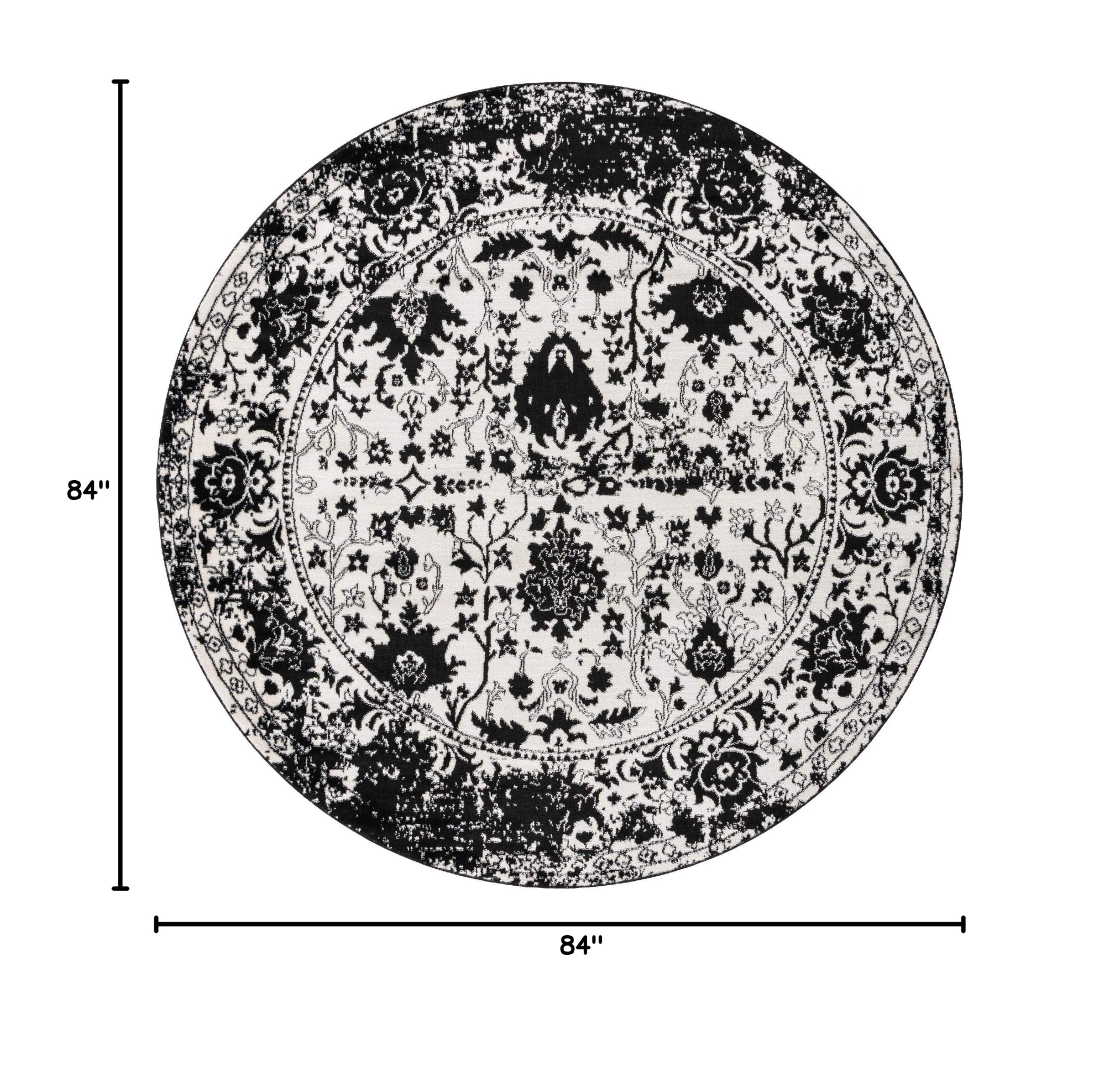 Oregon Collection 7 Ft Round Black and White Low-Pile Area Rug - Soft Kitchen & Dining Room Carpet for Modern Home Decor | Non-Slip & Easy to Clean