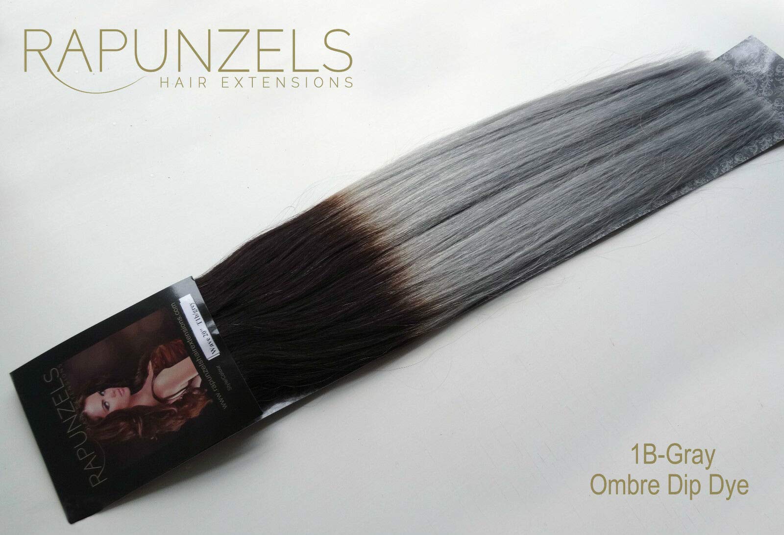 20 Inch Remy Human Hair Extensions Ombre Dip Dye Black to Silver Grey - 180g 9ft Weft for Half & Full Head - Clip-in Hair Extensions for Length & Volume - Perfect for Parties, Weddings & Daily Styling