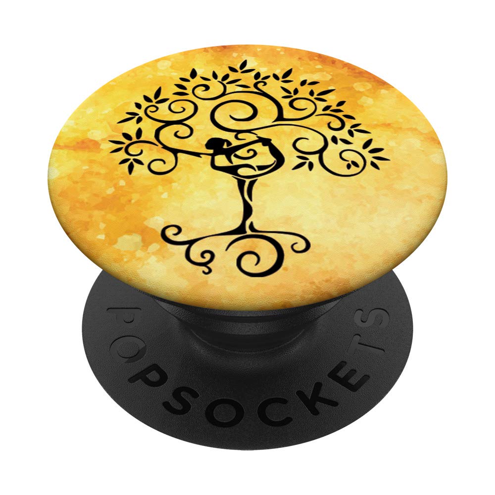 Yellow Watercolor Yoga Pose & Tree PopSockets PopGrip - Swappable Phone & Tablet Grip for Yoga Lovers | Perfect for Yoga Studios, Meditation Spaces & Fitness Enthusiasts