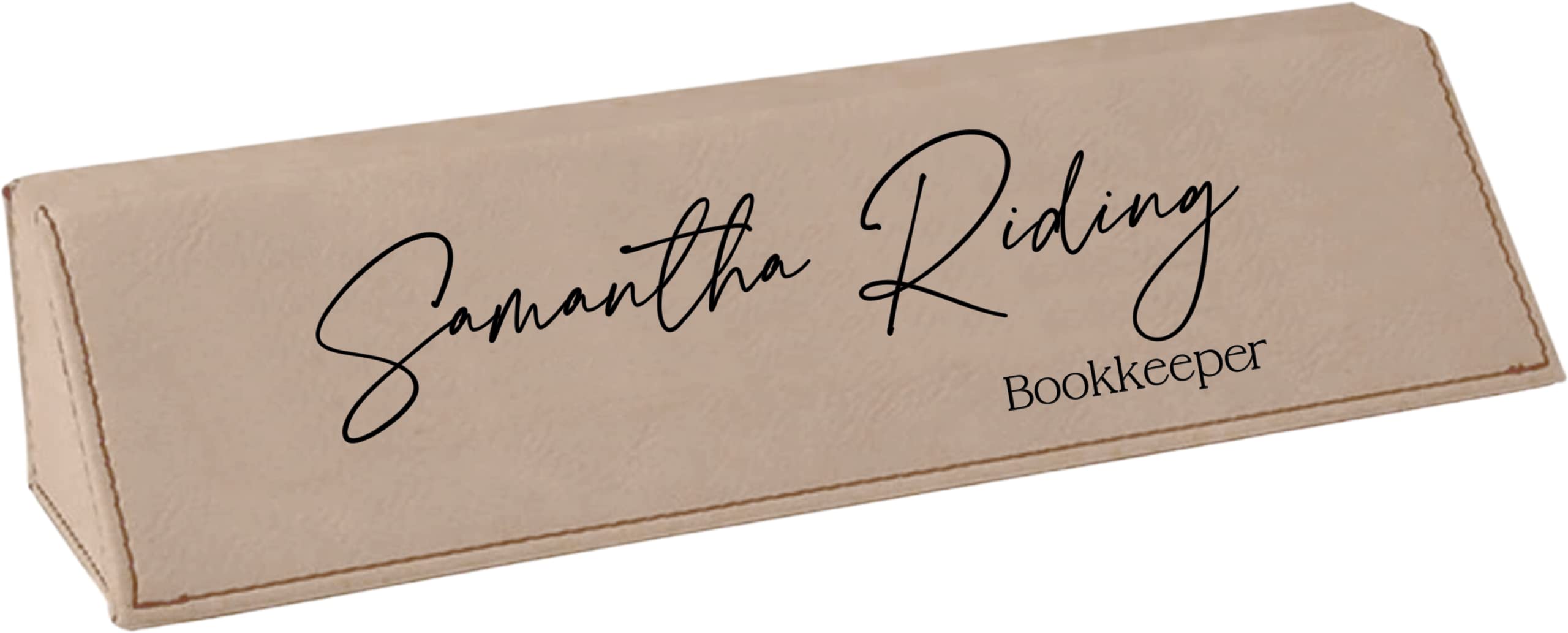 Personalized Office Desk Name Plate - Custom Engraved Leatherette Desk Wedge in Light Brown | Perfect Gift for Coworkers, Teachers & Graduates | Professional Office Decor & Workspace Organization Accessory