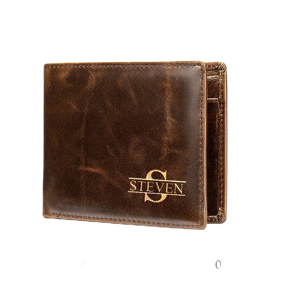 Premium Genuine Leather RFID Blocking Personalized Wallet for Men - Custom Engraved Name & Initials - Ideal Gift for Boyfriend, Husband, Dad - Perfect for Everyday Use, Travel & Business