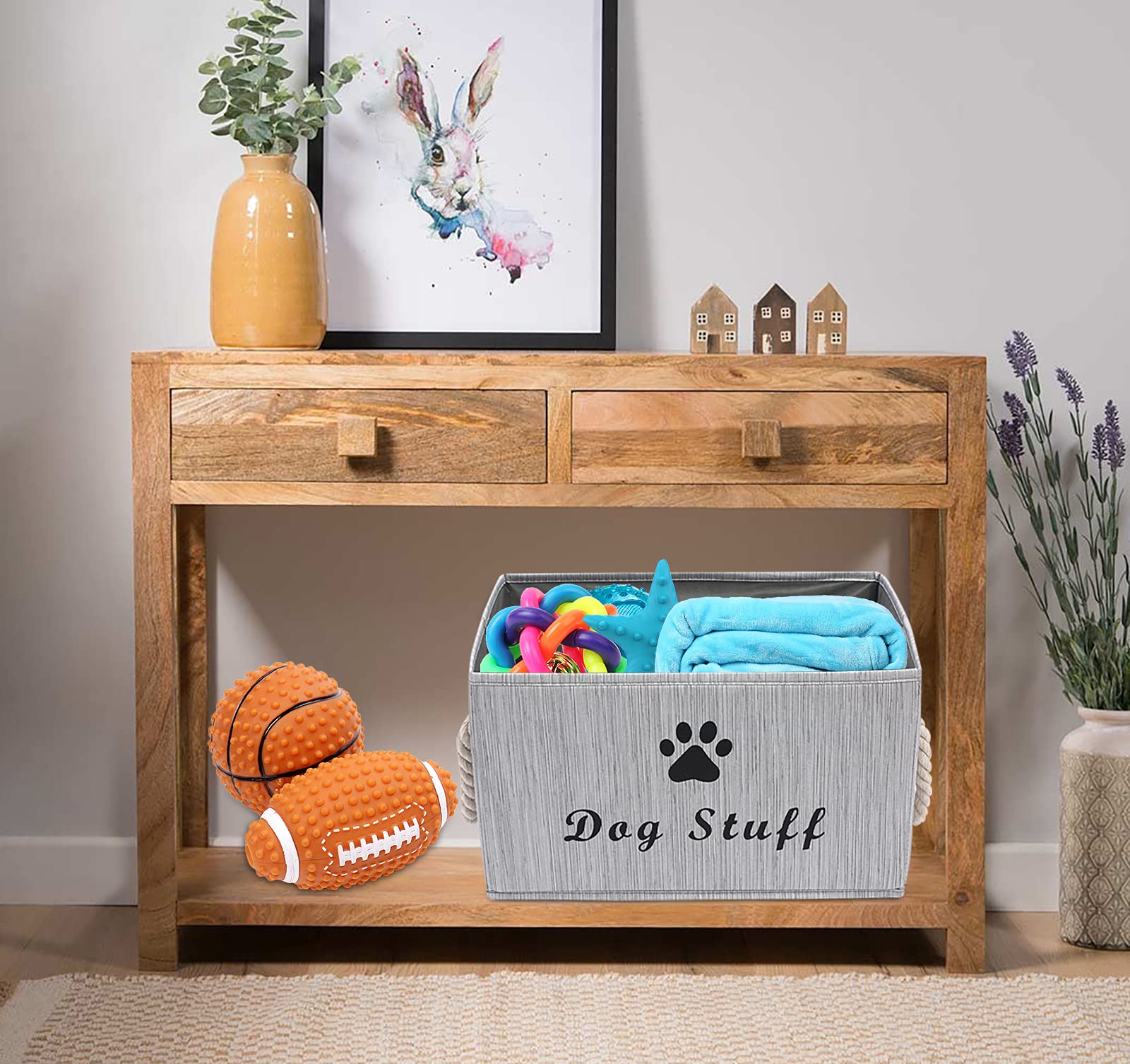 Morezi Canvas Pet Toy Storage Bin & Organizer Basket - Grey - Perfect for Pet Toys, Blankets, Leashes & Food Storage - Ideal for Living Room, Bedroom or Pet Play Area Organization