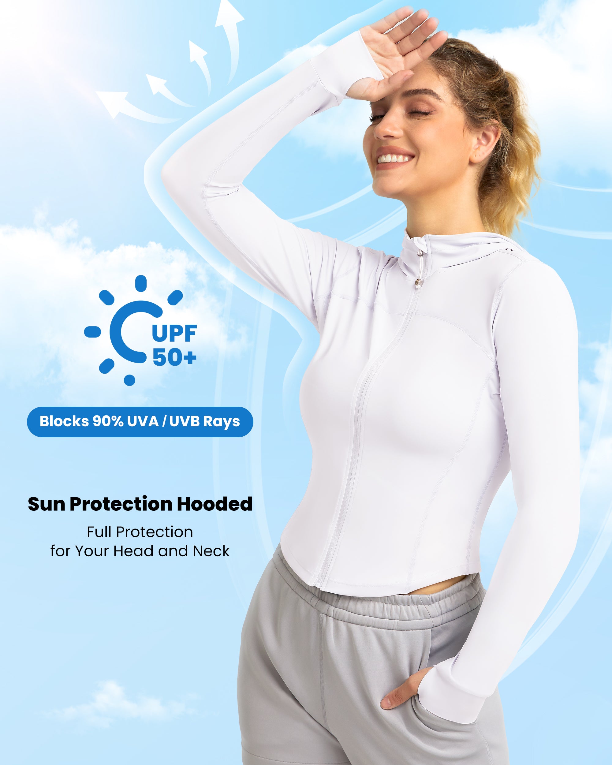 UPF 50+ Sun Protection Cropped Hoodie for Women - Lightweight Summer Athletic Pullover with Thumb Holes - Perfect for Running, Yoga & Outdoor Activities