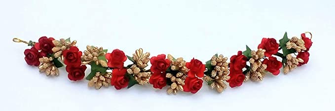 EPARTY-Juda Maker Hair Gajra Flower - Red Artificial Hair Accessory for Wedding Bun Hairstyles - Bridal Hair Jewelry for Women & Girls - Perfect for Indian Weddings, Festivals and Special Occasions