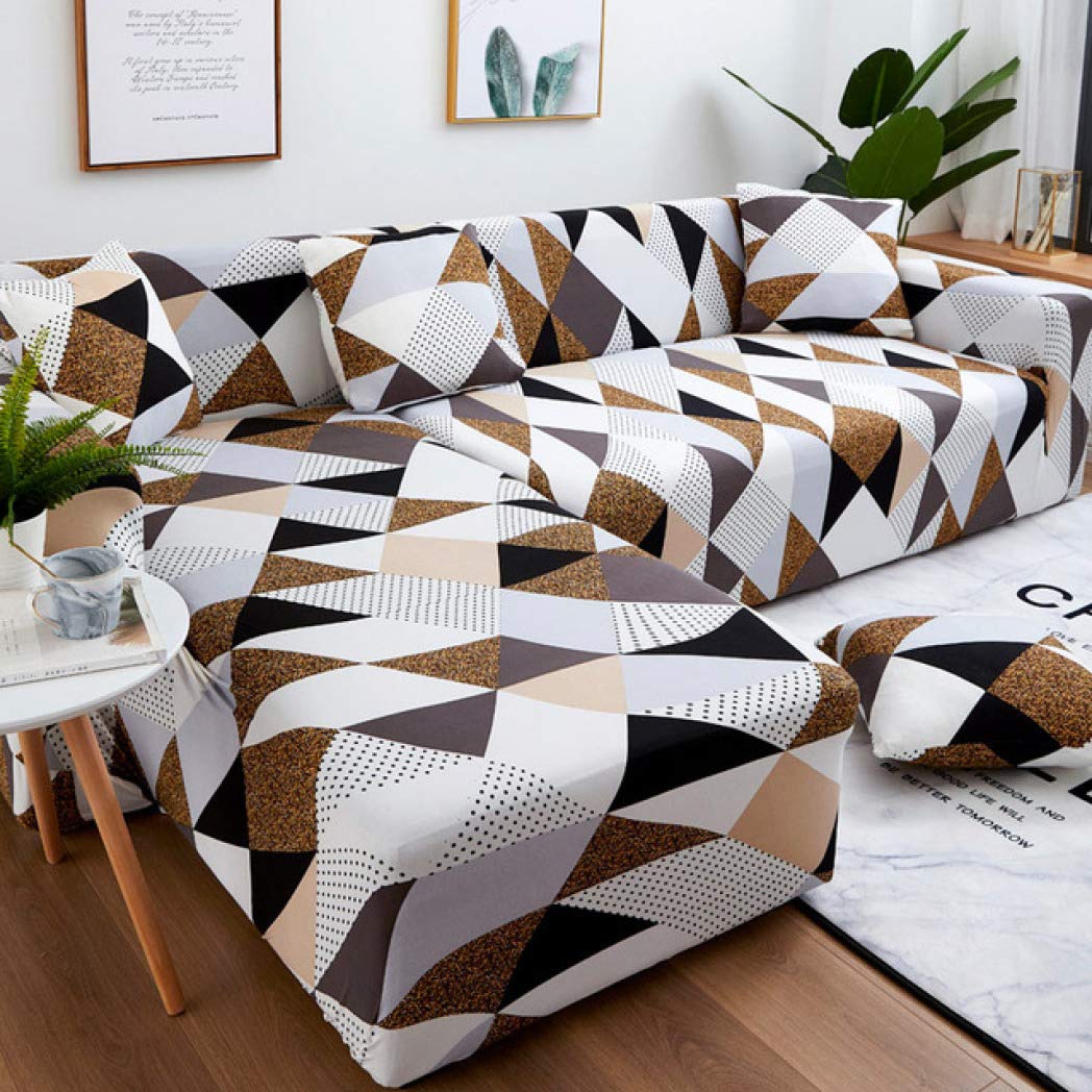 Modern L-Shaped Sofa Cover - Geometric Print Elastic Slipcover for Sectional Couches - Stretchable Corner Couch Protector for Living Room Decor | Perfect for Home, Apartment & Office Use