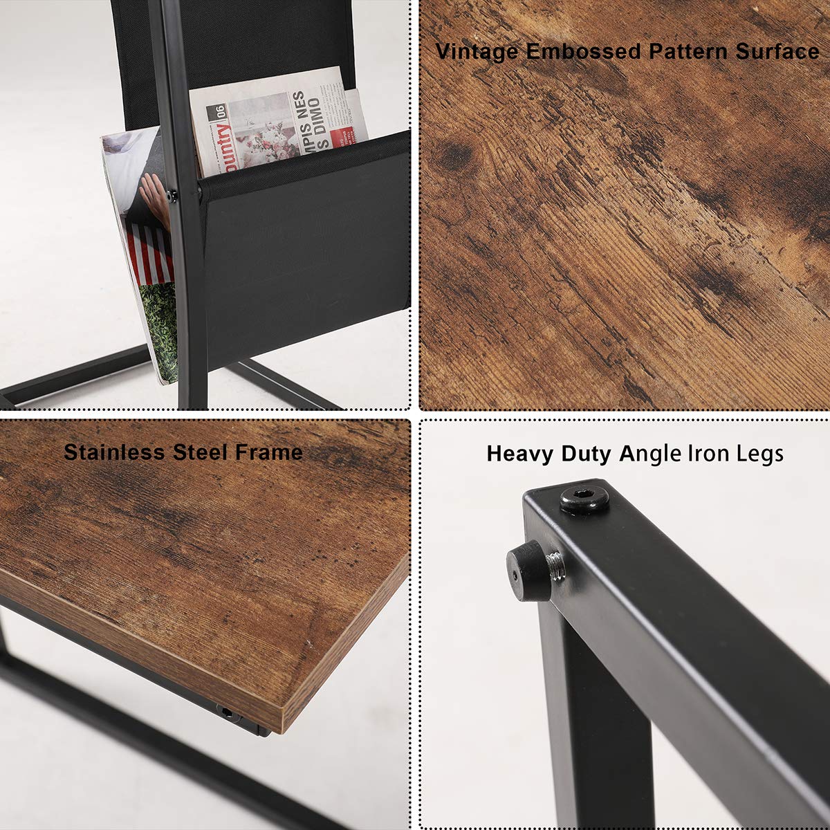 Industrial Side Table with Metal Frame - Mobile Snack Table for Coffee, Laptop & Tablet - Wood Look Accent Furniture Slides Next to Sofa or Couch - Perfect for Living Room, Office & Small Spaces