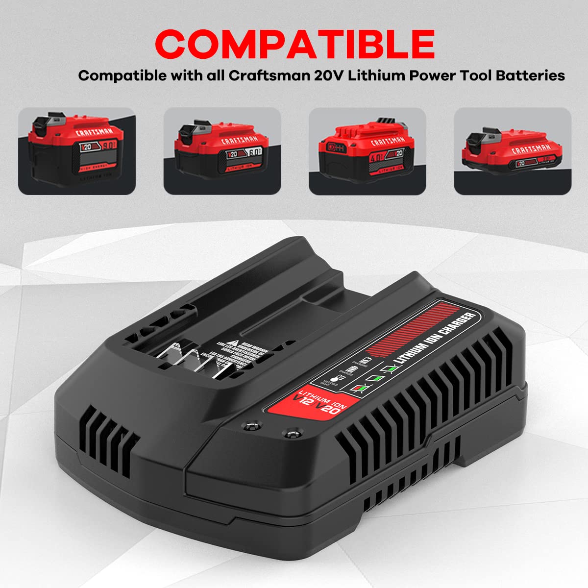 ANTRobut 20V Replacement Charger for Craftsman V20 Battery - CMCB104 Compatible - Fast Charging Power Tool Accessory for Drills, Saws & Outdoor Equipment