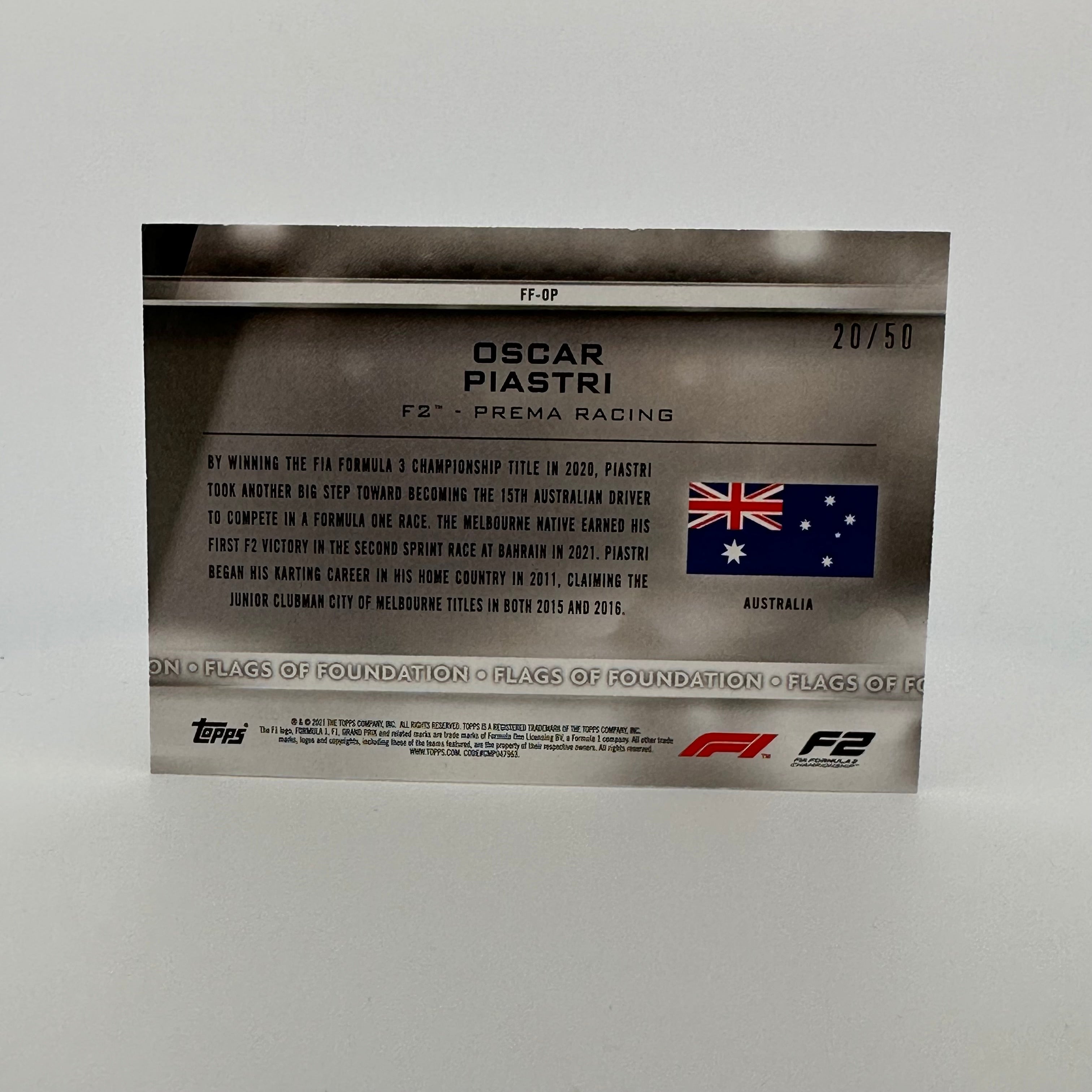 20/50 Gold Oscar Piastri #FF OP Flags Of Foundation - Limited Edition Collectible for Motorsport Fans & Memorabilia Display