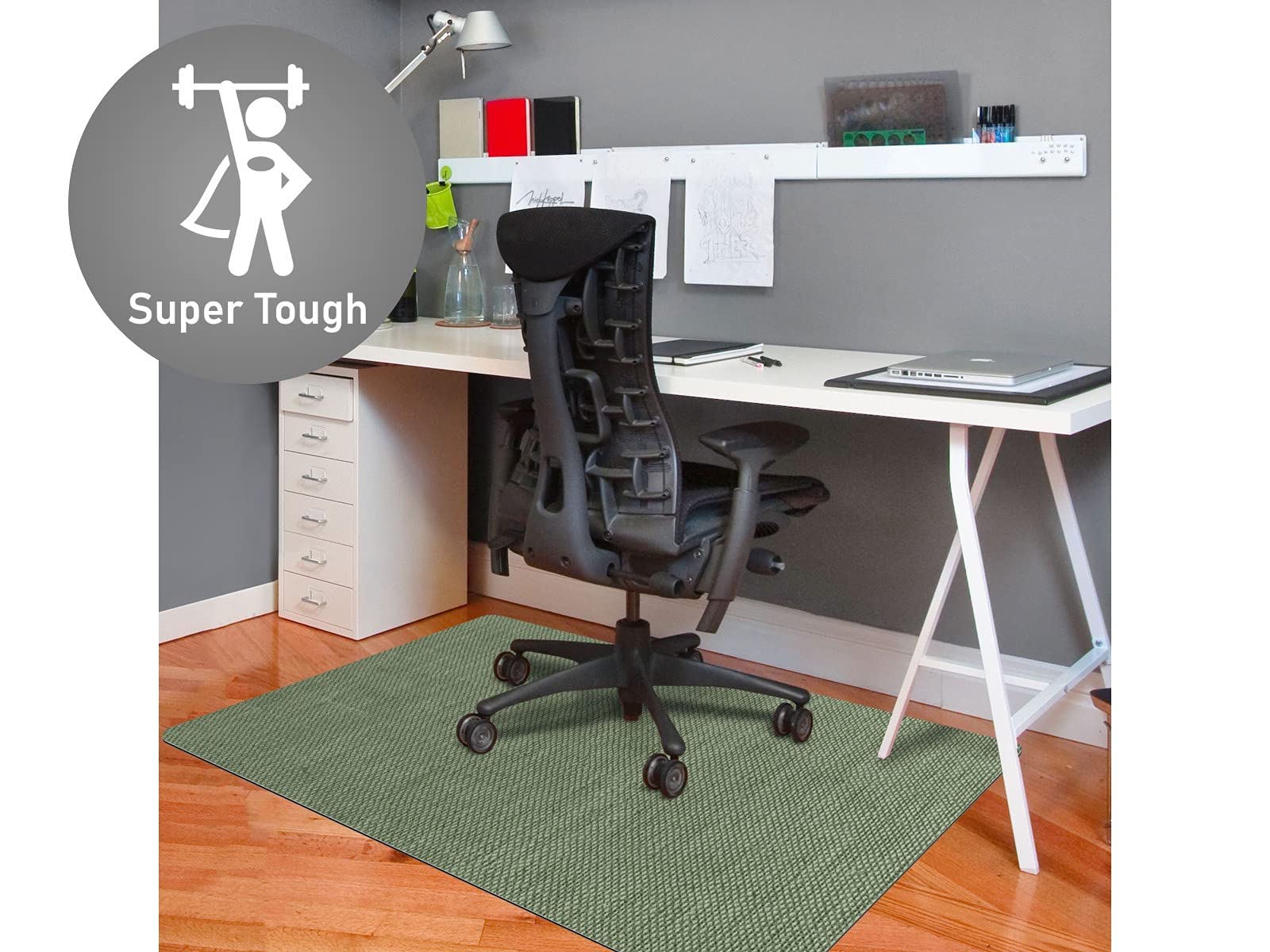 Bungalow Flooring Barbury Weave 9to5 Desk Chair Mat - 3' x 4' Office Chair Protector - Made in USA - Stain-Resistant & Anti-Slip Rubber Backing - Sage Green - Perfect for Home Office, Study Room & Workspace Floor Protection