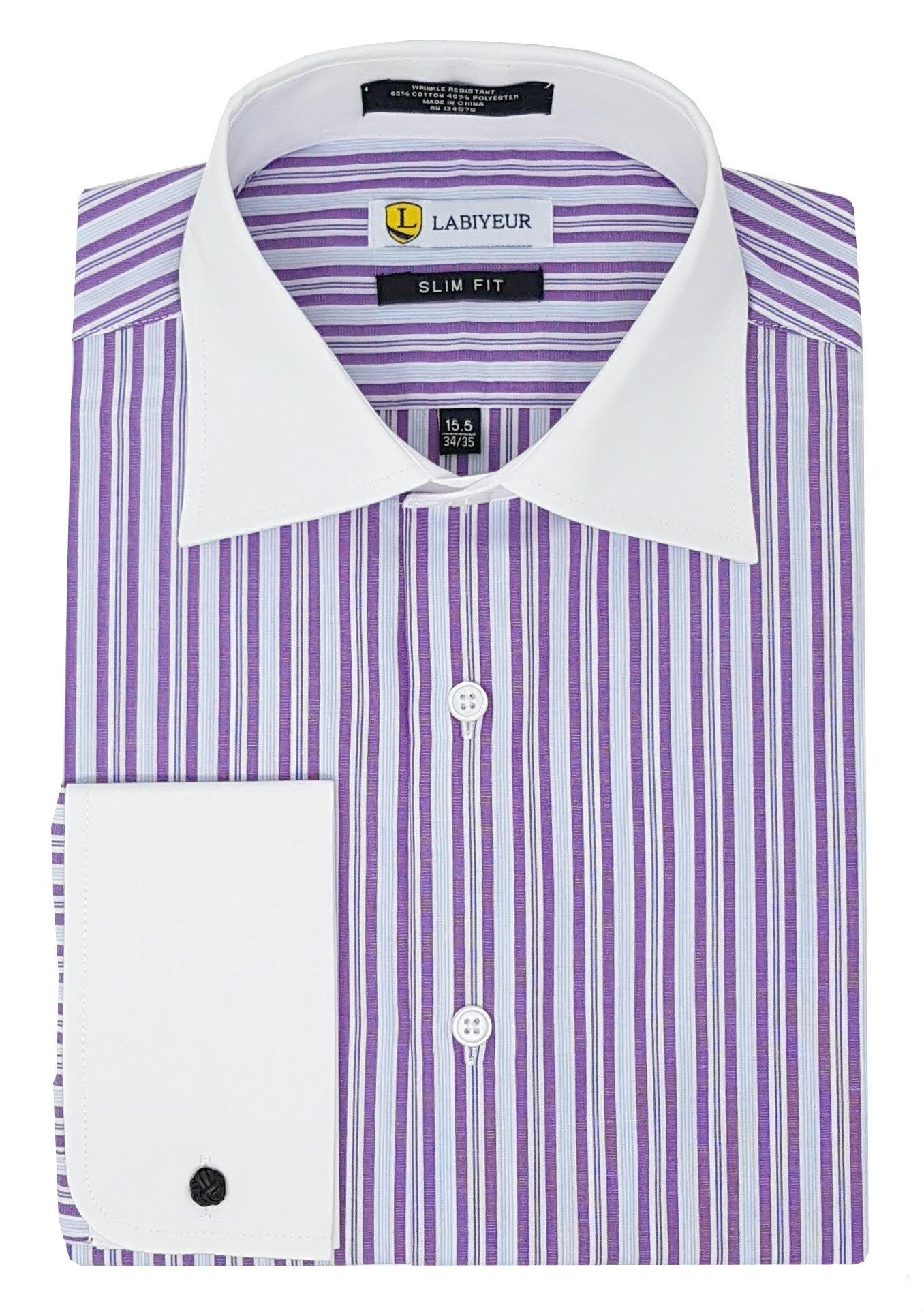 Labiyeur Men's Slim Fit Spread Collar French Cuff Long Sleeve Formal Dress Shirt for Business, Office & Special Occasions - Premium Cotton Button Down Shirt for Weddings, Interviews & Professional Events