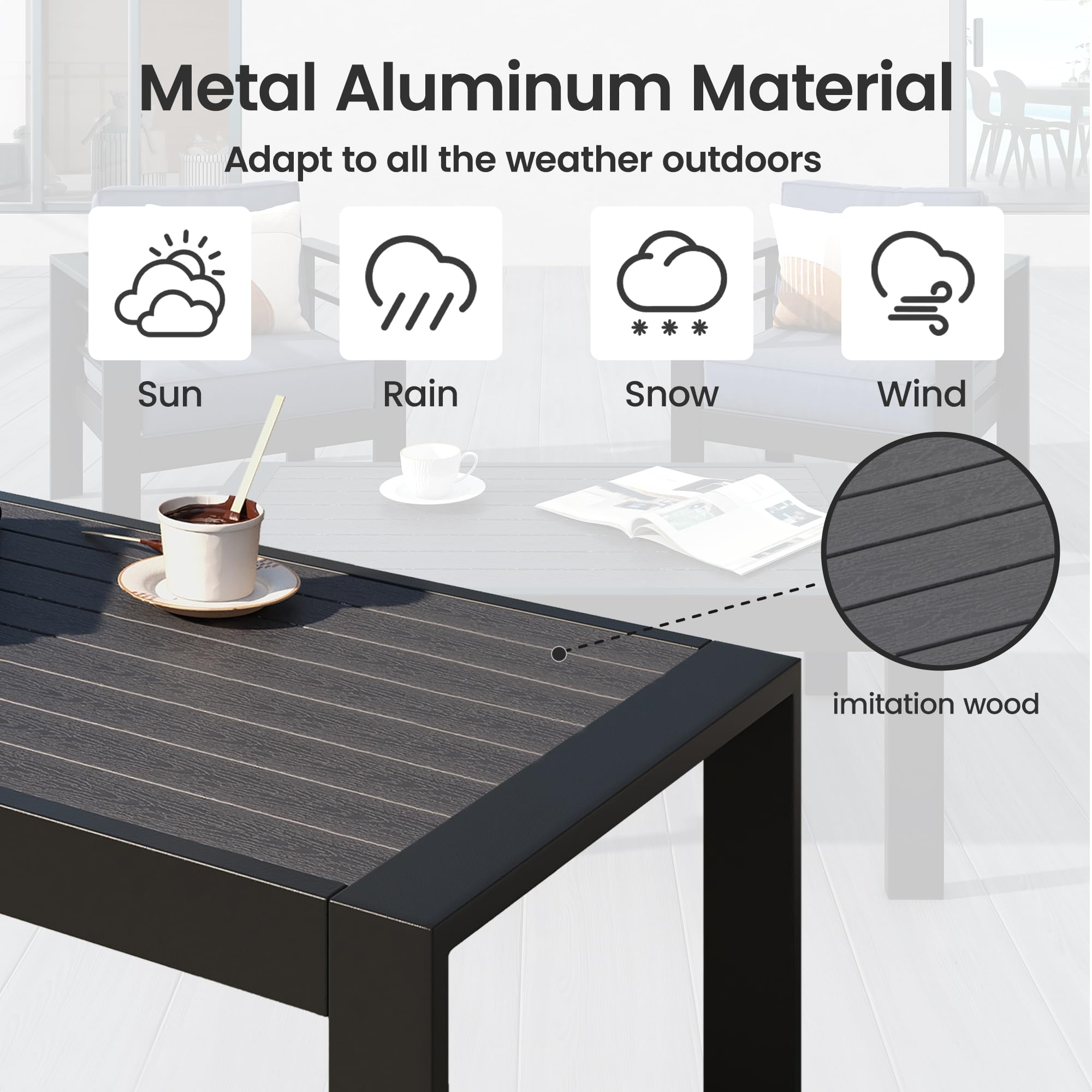 All-Weather Aluminum Outdoor Coffee Table - Modern Black Rectangle Patio Table for Balcony, Garden, and Poolside Relaxation