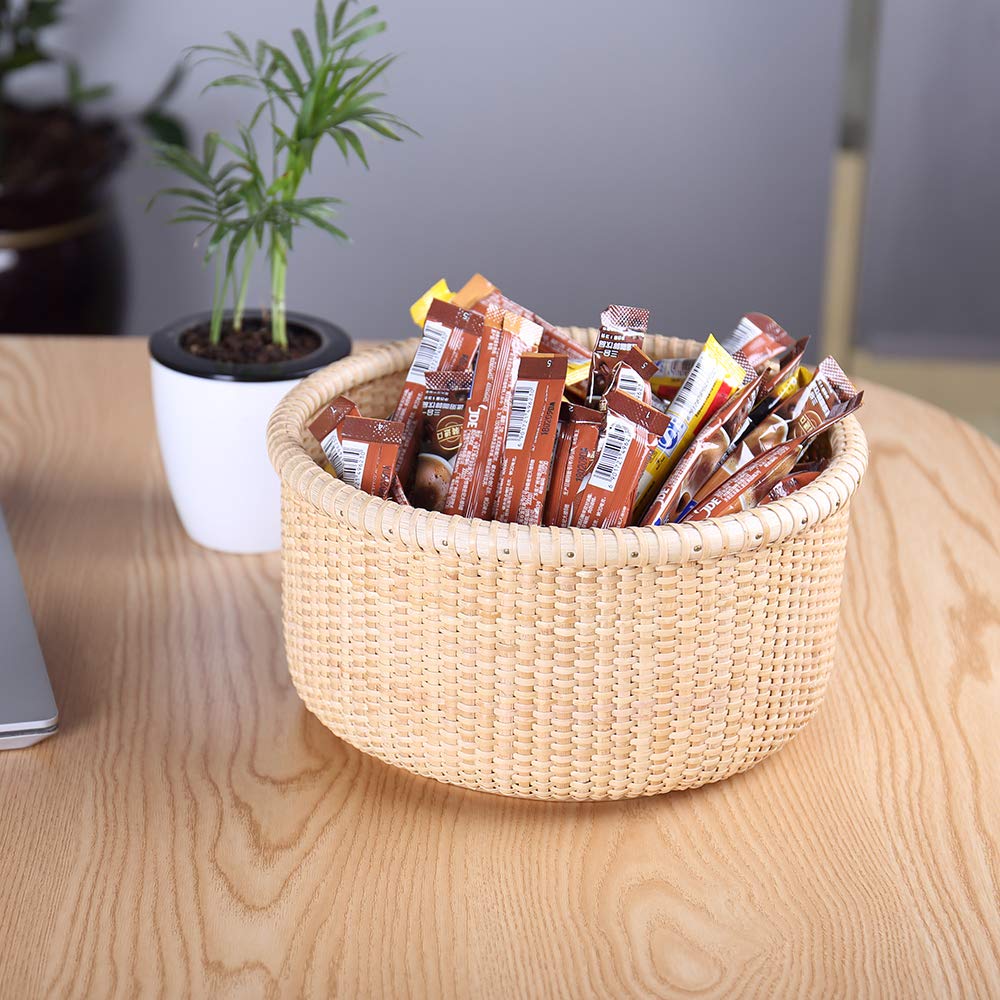 Handwoven Rattan Storage Basket - Nantucket Style Tea & Fruit Basket, Woven Desktop Organizer for Home Decor | Perfect for Kitchen, Living Room & Office Organization