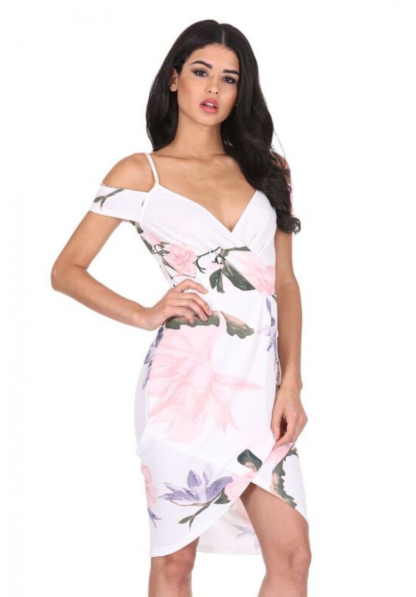 AX Paris Women's Strappy Off The Shoulder Wrap Dress - Floral Summer Midi Dress for Beach, Party & Date Night | Sexy Bodycon Dress with Side Slit