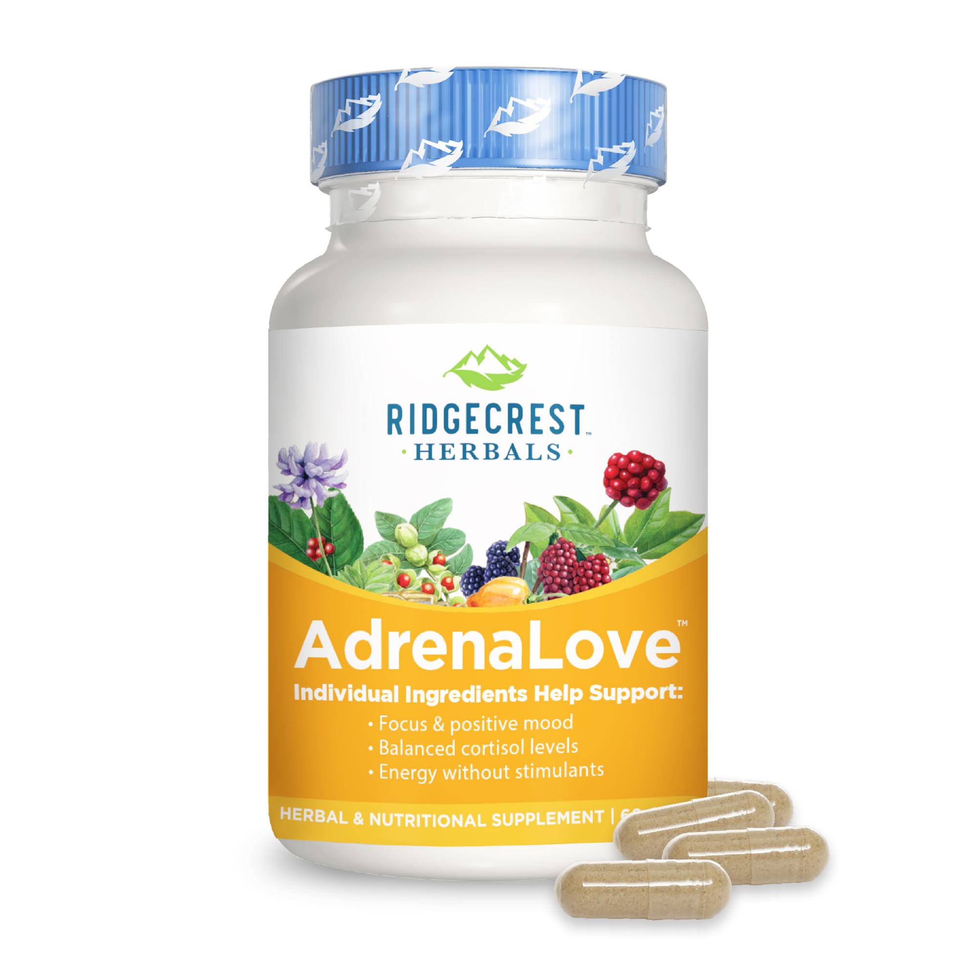 Adrenal Fatigue Supplement with Ashwagandha, L-Theanine & Adaptogens - AdrenaLove by Ridgecrest Herbals (60 Capsules, 30 Servings) for Stress Relief & Energy Support - Perfect for Busy Professionals & Students