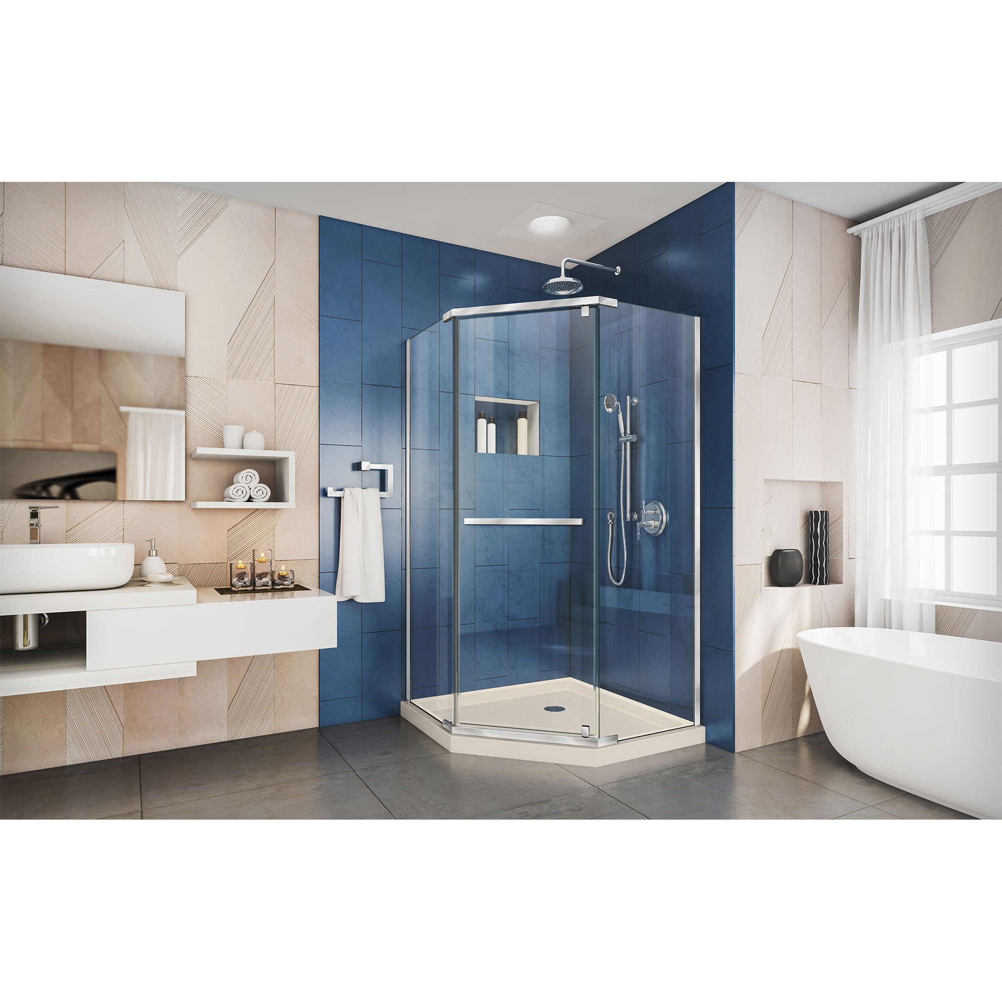 DreamLine Prism 36x36x74.75 Inch Frameless Pivot Shower Enclosure with SlimLine Base Kit - Modern Bathroom Upgrade for Small Spaces, Easy Installation for Home Renovation