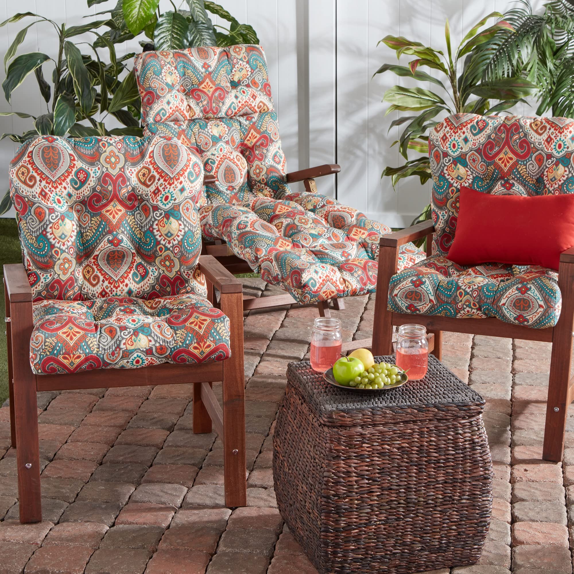 Greendale Home Fashions Outdoor Chair Cushions Set of 2 - Waterproof Patio Seat & Back Cushions for Garden, Deck, Poolside - Painted Desert Design (2-Pack)