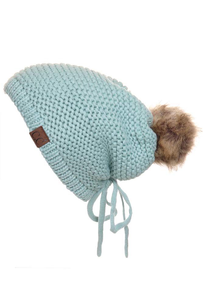 Women's Faux Fur Pom Pom Adjustable Slouchy Beanie Hat - Winter Warm Knit Skull Cap for Cold Weather, Outdoor Activities & Fashion Accessories