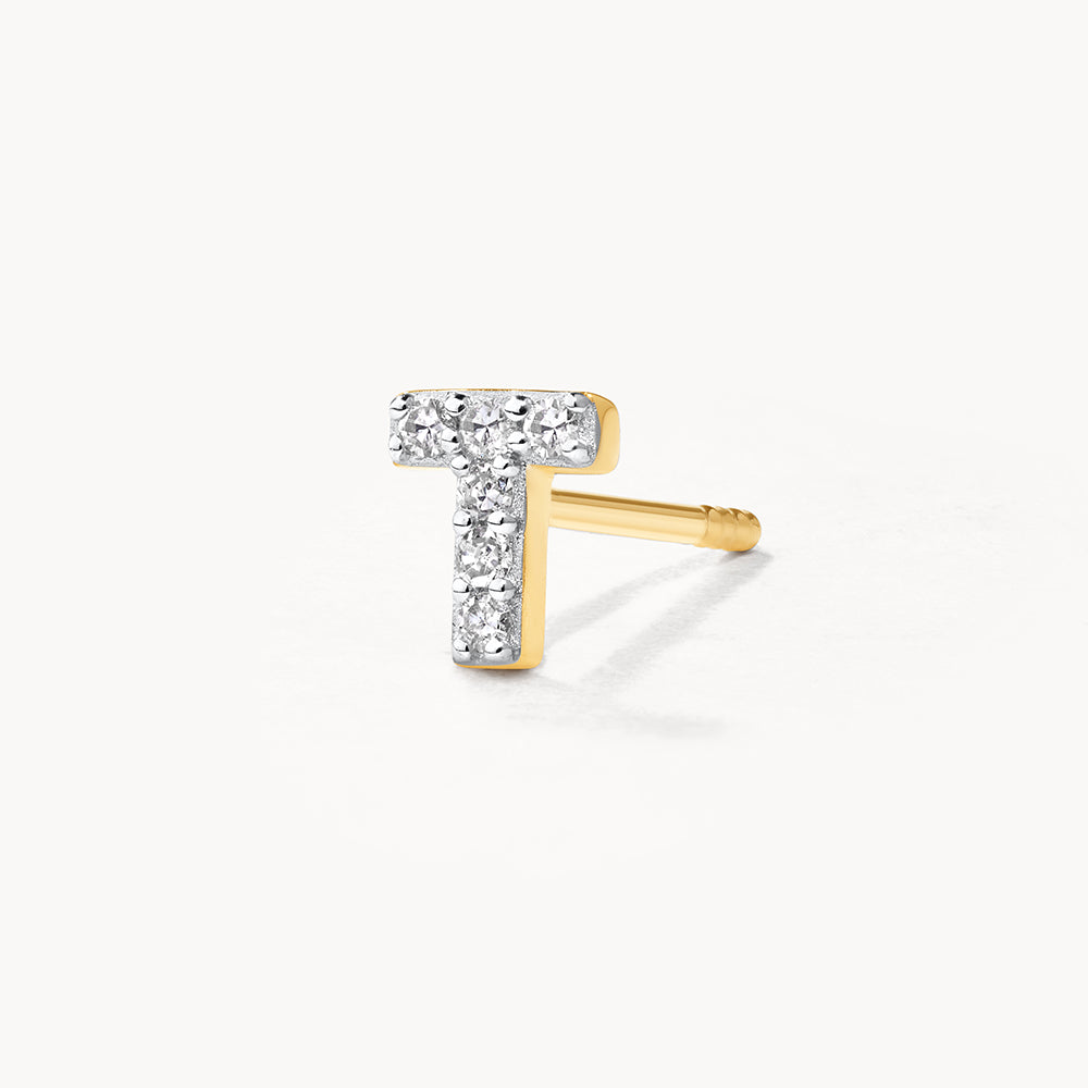 10k Gold Diamond Letter T Single Stud Earring - Minimalist Initial Jewelry for Women, Perfect for Everyday Wear & Gift Giving