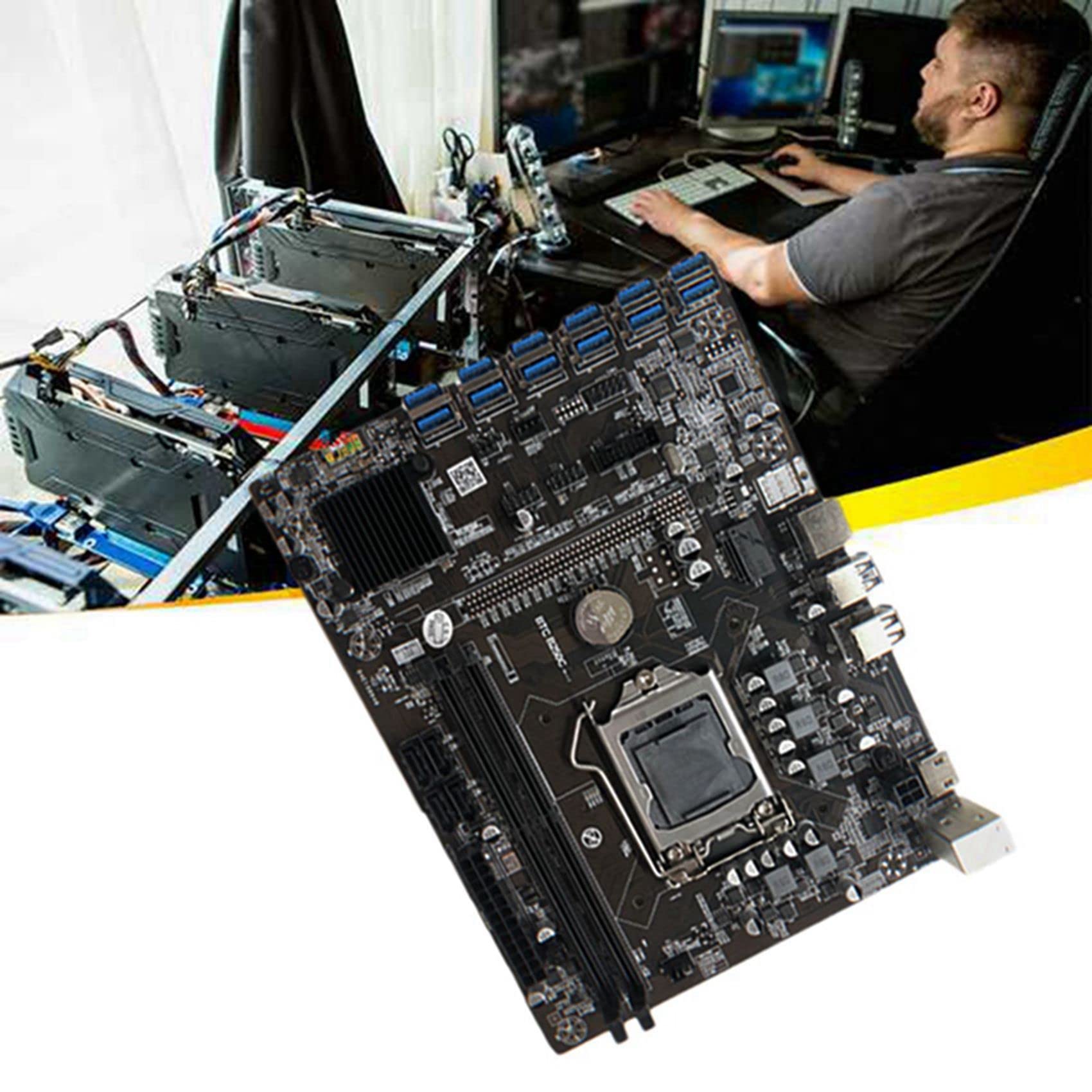 BEEOFICEPENG B250C Mining Motherboard - 12 GPU PCIE Slots, 4PIN to Cable & Switch Cable Included - Perfect for Cryptocurrency Mining & GPU Rig Setup