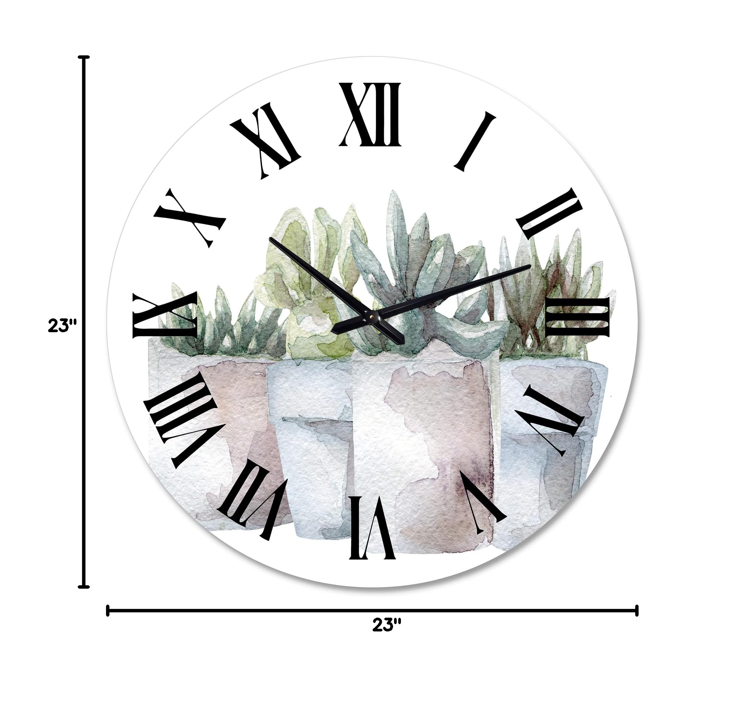 DesignQ Farmhouse Wall Clock 'Cactus and Succulent House Plants III' - Large Floral & Botanical Wall Clock for Living Room, Kitchen, Bedroom Decor - Perfect for Home, Office, and Gift Giving