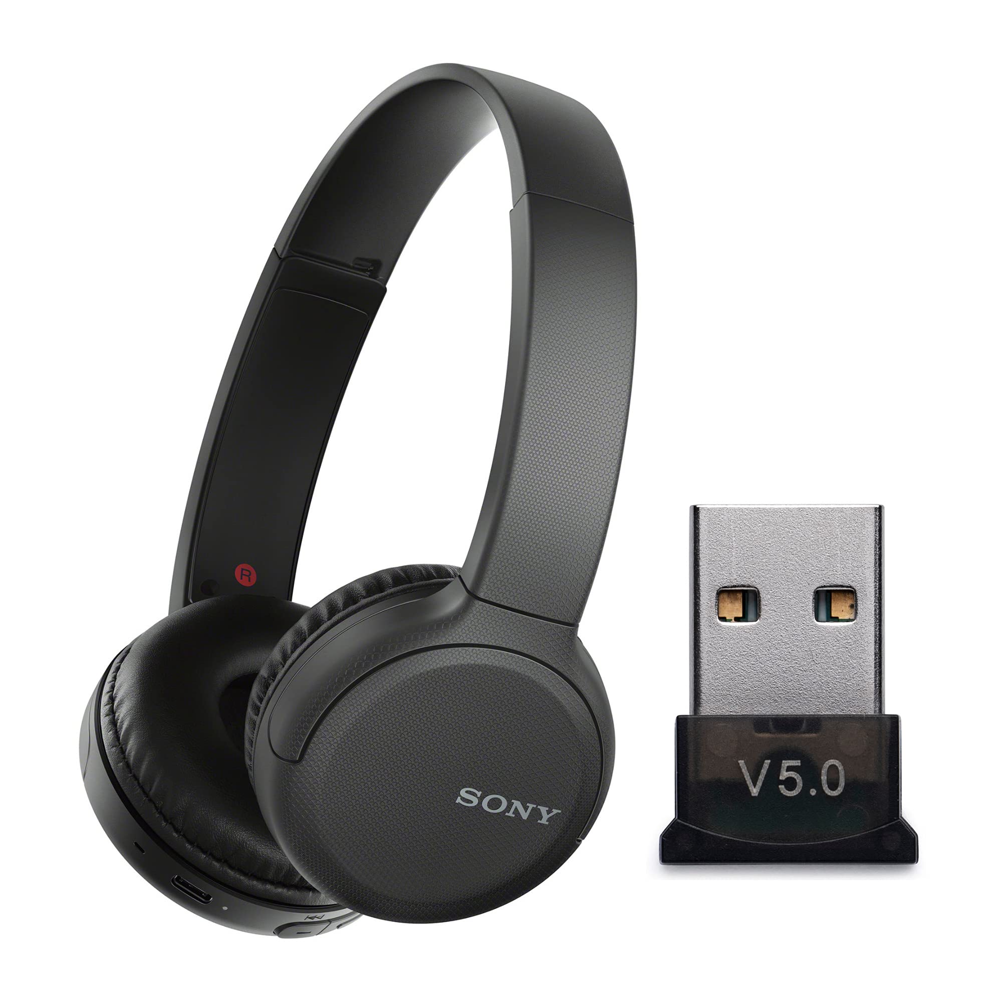 Sony WH-CH510 Wireless On-Ear Bluetooth Headphones (Black) with USB Dongle Adapter - Noise Cancelling Headset for Music, Gaming & Work - 2-Piece Bundle for PC, Laptop & Mobile Devices