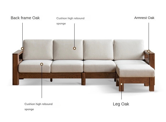 Solid Oak Wood Walnut Fabric Sofa - Modern Living Room Furniture for Home & Office Comfort