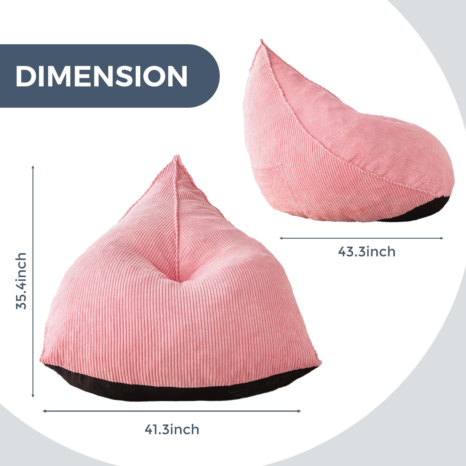 MAXYOYO Corduroy Bean Bag Chair for Adults - Soft & Comfortable Lazy Sofa with Filler, 43x41x35 Inches, Pink - Perfect for Living Room, Bedroom, Game Room & Dorm Relaxation