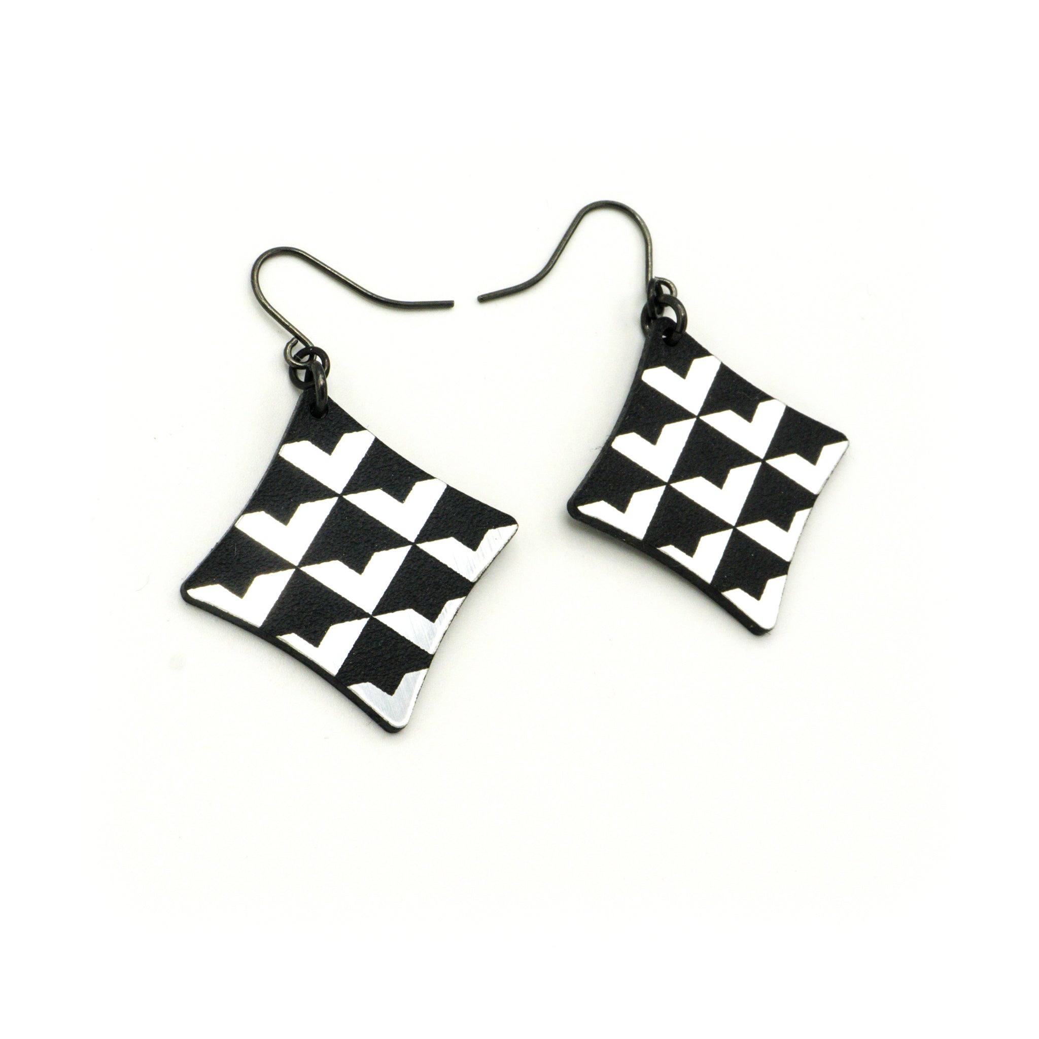 Concave Diamond [1R] Acrylic Earrings - Brushed Silver & Black | Fashion Jewelry for Women, Trendy Accessories for Parties & Daily Wear