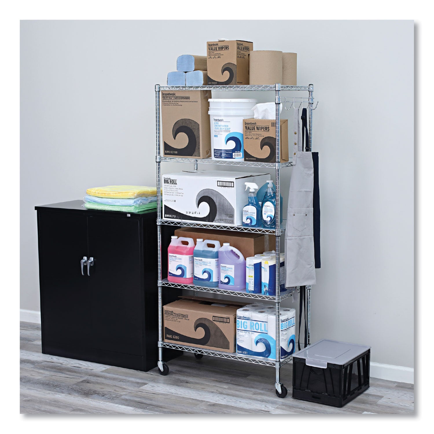 Alera® 5-Tier Heavy Duty Wire Shelving Unit with Locking Casters & Shelf Liners - 36