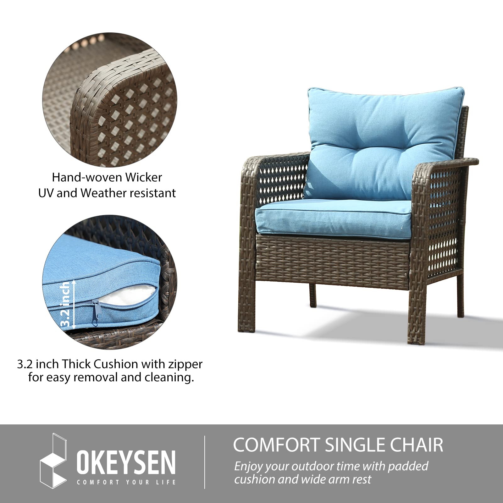 4-Piece Outdoor Wicker Patio Conversation Set with Loveseat, Coffee Table & Chairs - Navy Blue Rattan Furniture for Lawn, Deck, Balcony, Backyard - Perfect for Relaxing, Entertaining & Outdoor Gatherings
