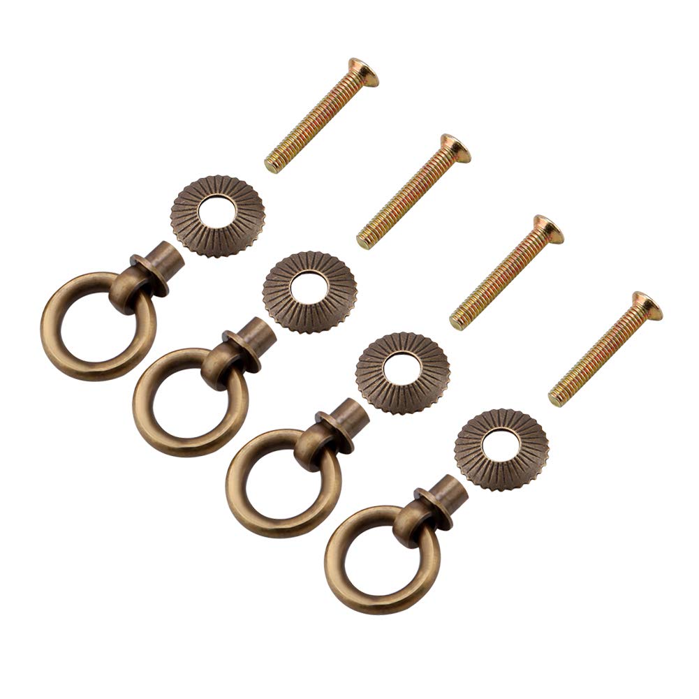 4Pcs Vintage Pull Rings - Mini Cosmetic Case & Jewelry Box Handles, Furniture Drawer Pulls Replacement in Bronze | Perfect for DIY Cabinets, Jewelry Organizers & Vintage Style Home Decor