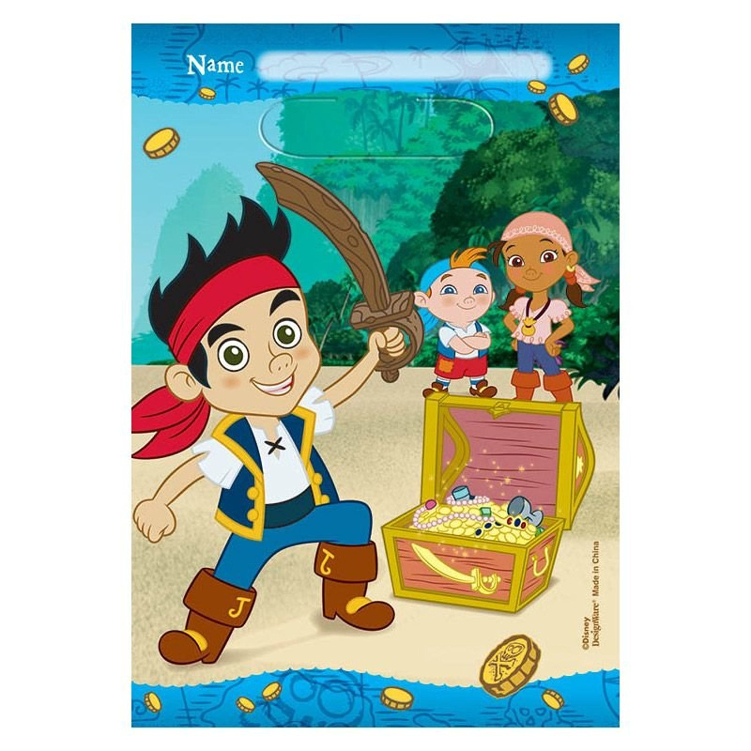 Jake and Neverland Pirates Party Favor Loot Bags (8 Pack) - Kids Birthday Party Supplies for Themed Decorations & Treasure Hunt Games