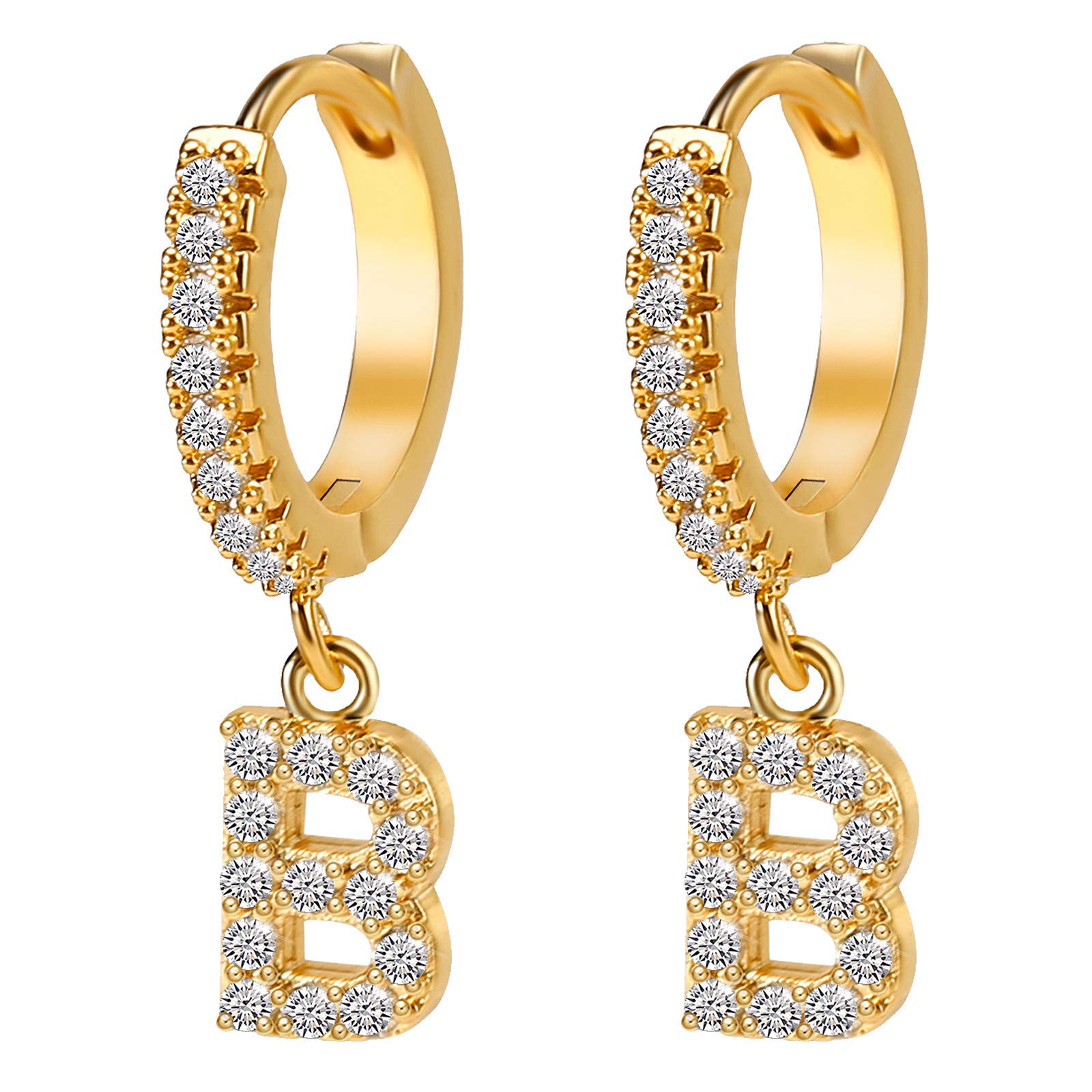 14K Gold Plated Huggie Initial Earrings with CZ Stones - Tiny Hoop Letter Earrings for Women & Girls - Hypoallergenic Ear Cuff Jewelry - Perfect Gift for Birthday, Anniversary & Everyday Wear