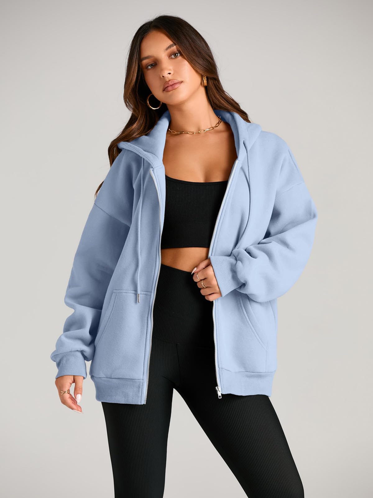 EFAN Women's Oversized Zip Up Hoodie with Drawstring & Pocket - Cute Fall Jacket for Casual Wear, Street Style & Cozy Loungewear