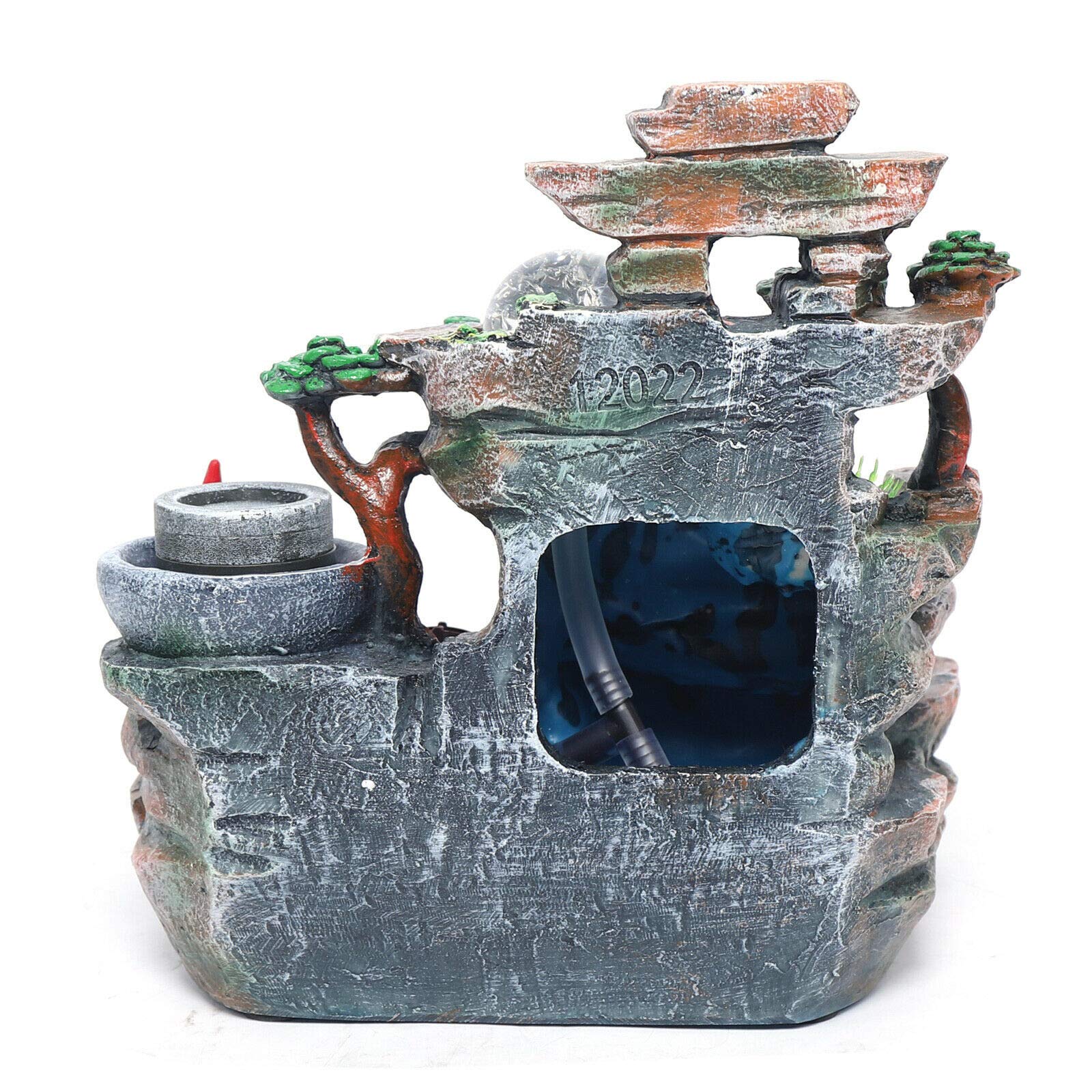 LED Waterfall Fountain with Rockery Design - Desktop Water Feature, Humidifier & Decorative Pump for Home/Office Zen Decor | Perfect for Meditation, Relaxation & Feng Shui