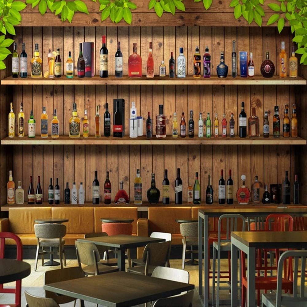 3D Stereo Wine Cabinet Wallpaper - Modern Simple Wine Bottle Background Wall Covering for Restaurant, Cafe, Bar (137x98 inches) - Perfect for Dining Room, Home Bar & Commercial Spaces Decor