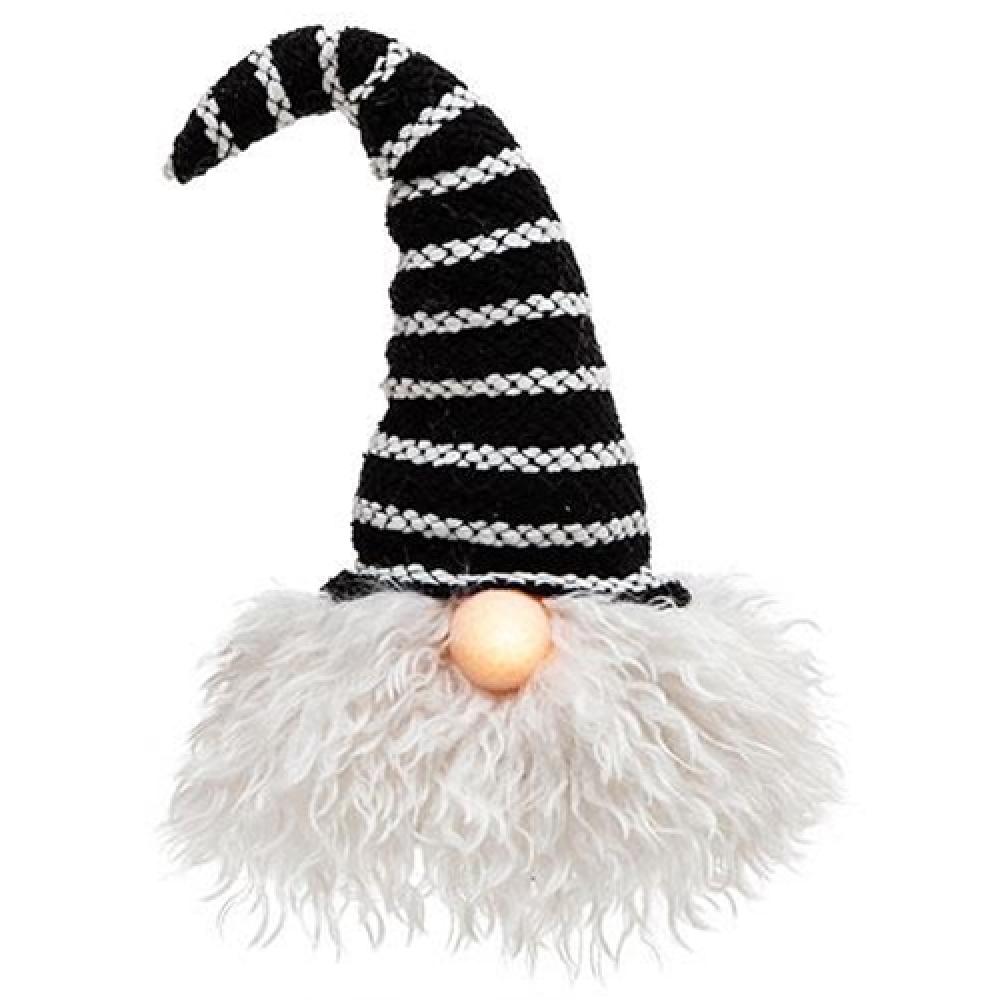 Medium Black Santa Gnome Hat with LED Light Nose - Festive Christmas Decoration for Home, Garden, and Holiday Parties