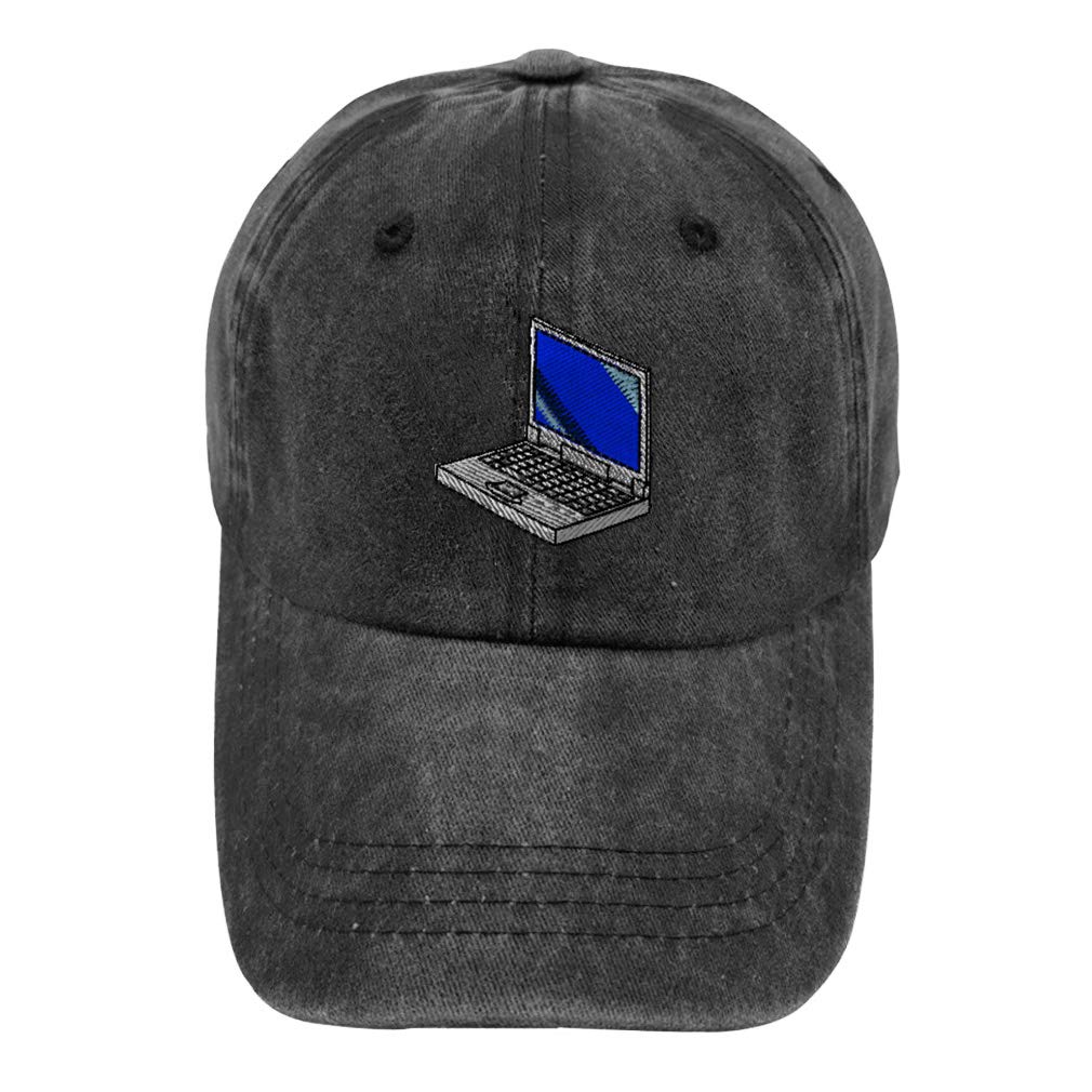 Custom Vintage Washed Cotton Hat with Laptop & Internet Computer Embroidery - Perfect for Casual Outings, Tech Enthusiasts, and Outdoor Adventures