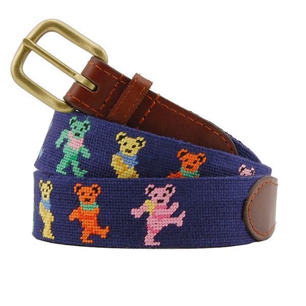 Smathers & Branson Needlepoint Belt - Navy Blue with Grateful Dead Dancing Bears Design - Perfect for Casual Wear, Music Festivals & Deadhead Fans