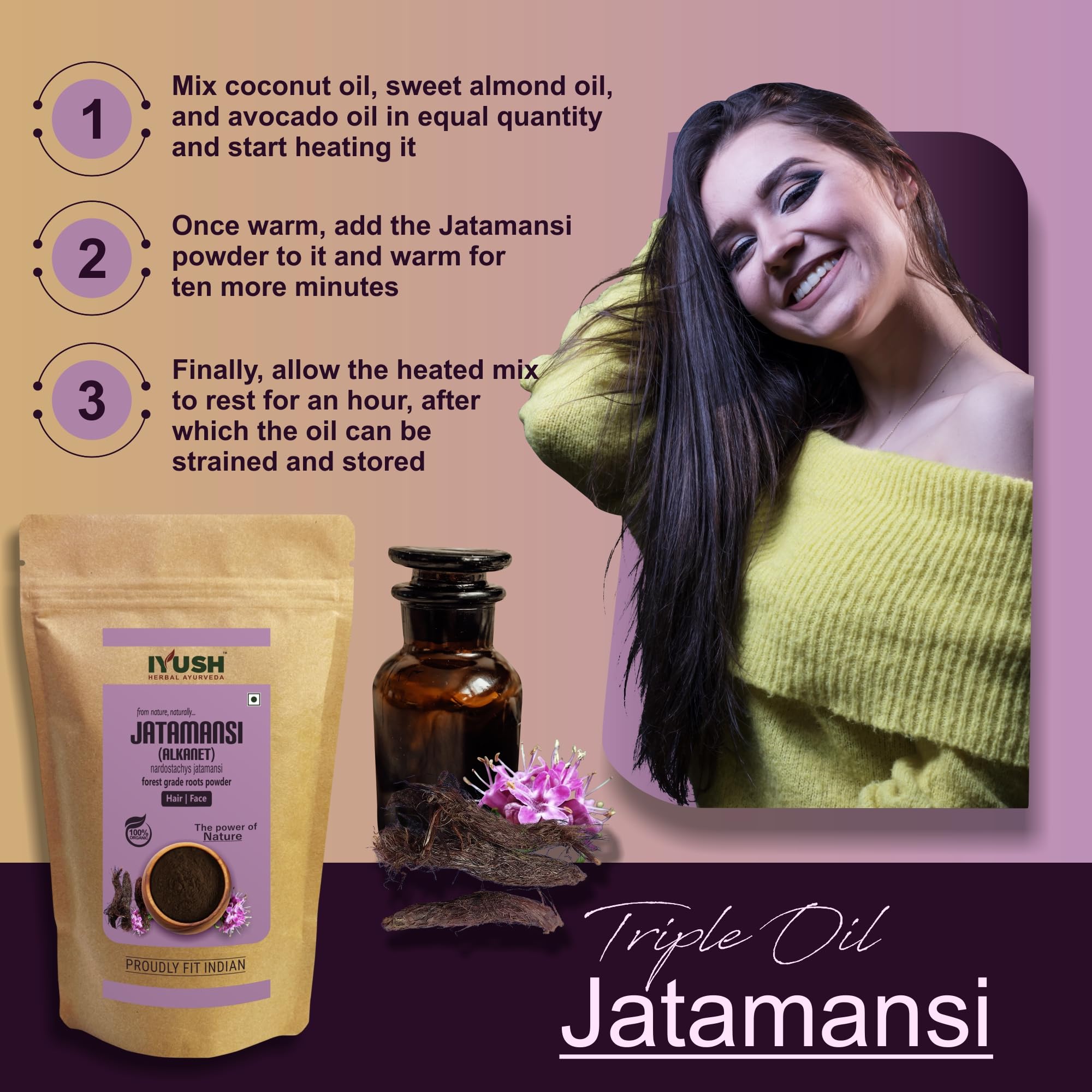 IYUSH Herbal Ayurveda Jatamansi Powder – 400gm | Natural Jatamasi Root Powder for Hair Growth & Scalp Health | Organic Stress Relief & Sleep Aid | Perfect for DIY Hair Masks & Ayurvedic Remedies