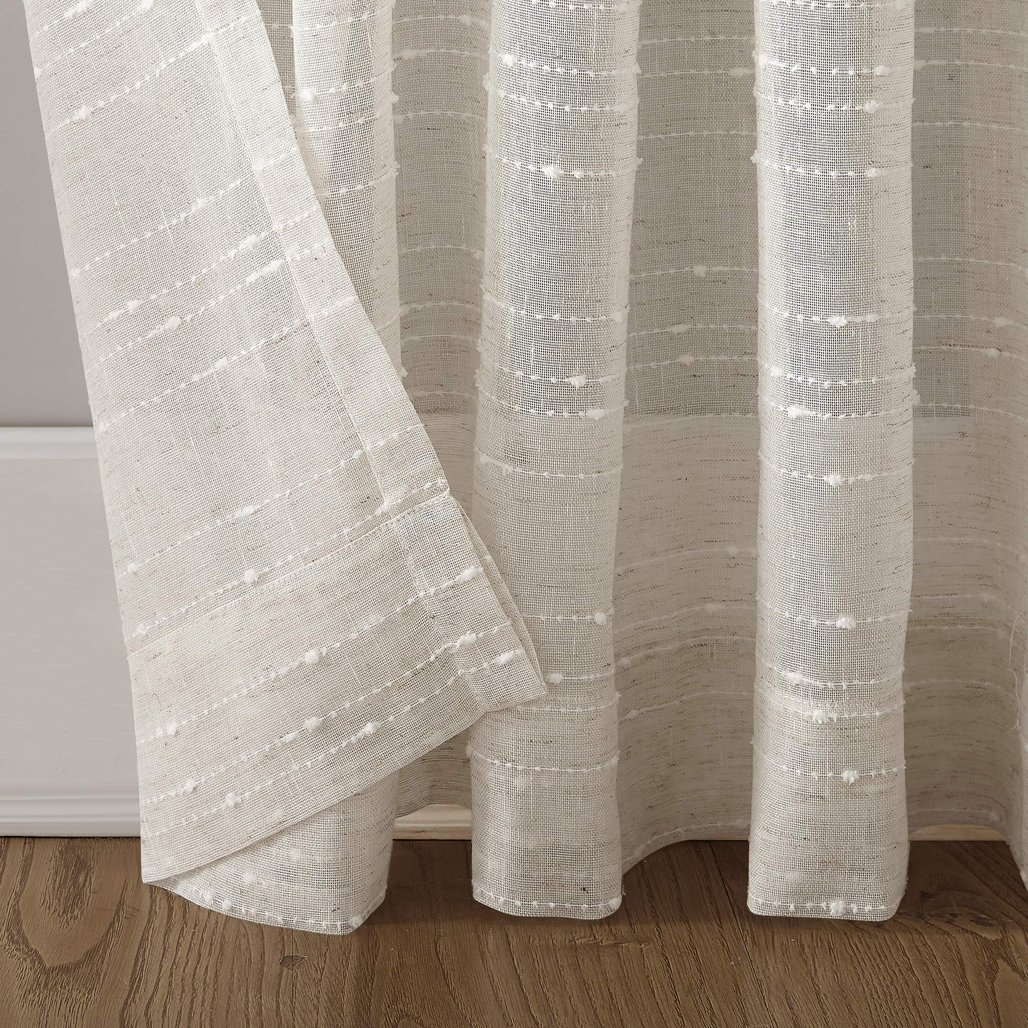 Textured Slub Stripe Sheer Curtain Panel - 52x95 Inch Linen Window Drapes | Anti-Dust & Hypoallergenic | Pet Friendly Home Decor for Living Room, Bedroom & Nursery